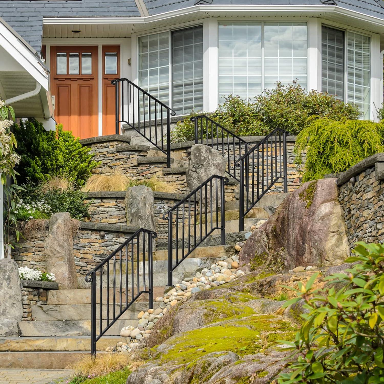 BaytoCare Handrail for Stairs 3-Step Stair Railing Steps Handrail - Black