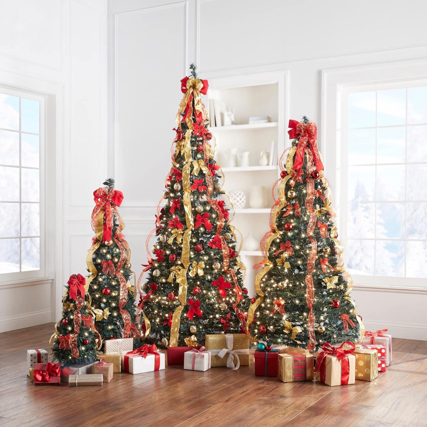 BrylaneHome Fully Decorated Pre-Lit 41/2' Pop-Up Christmas Tree - Silver Gold