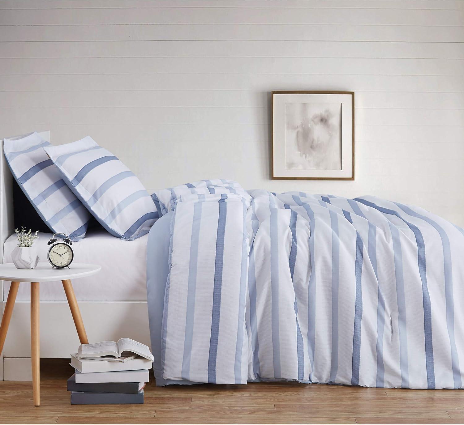 Waffle Stripe Duvet Cover Set Blue/White - Truly Soft