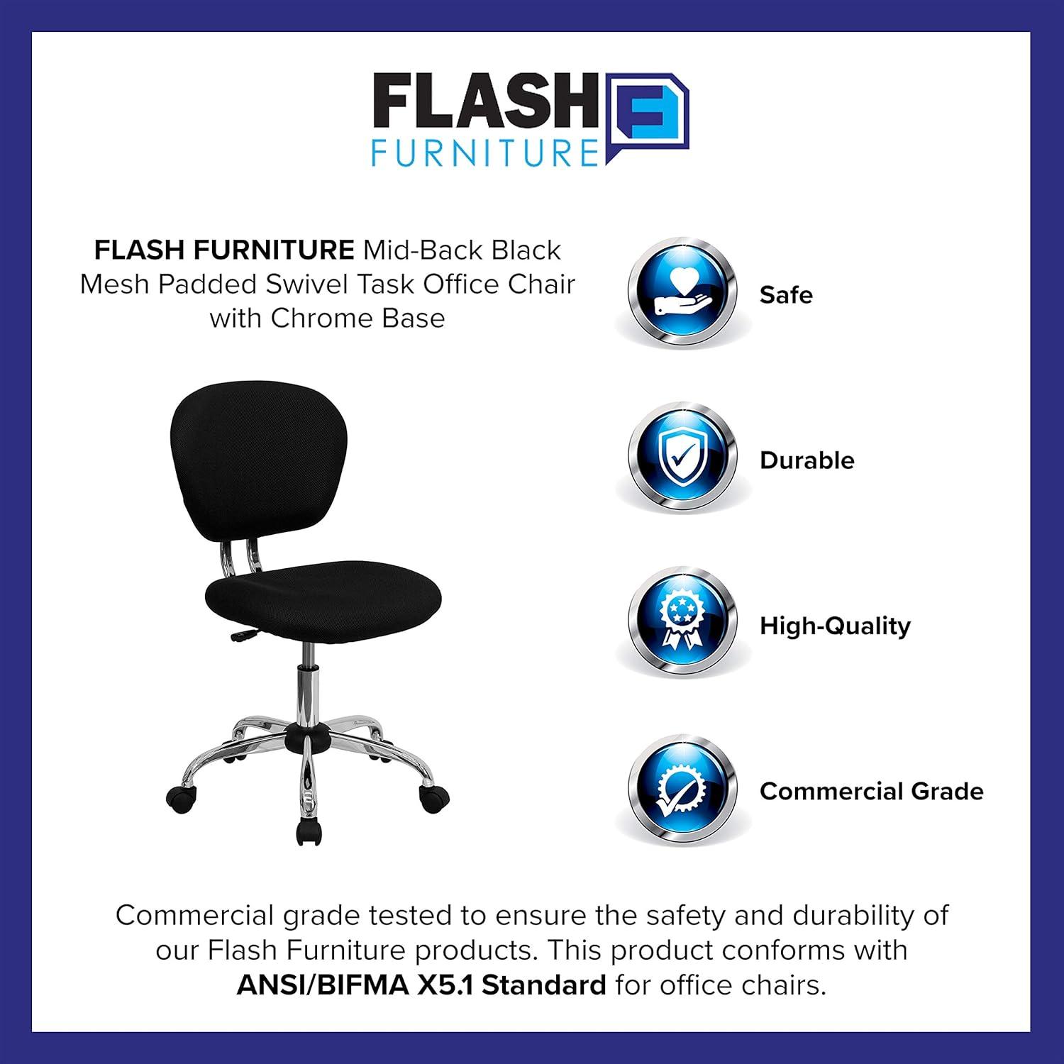 Flash Furniture Beverly Mid-Back Swivel Ergonomic Mesh Office Chair with Padded Seat, Black/Chrome