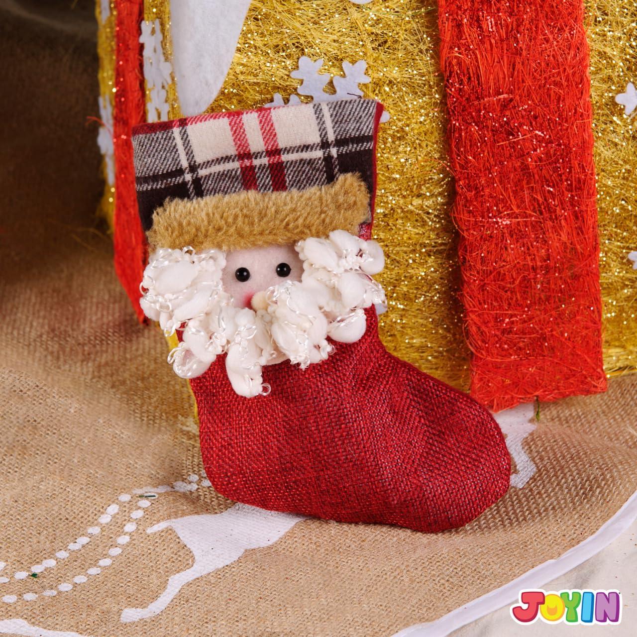 JOYFY 12 Pcs Mini Christmas Stockings 3D Bulk Xmas Stockings Santa Snowman Reindeer Burlap Stockings for Present Holders Treat Bags
