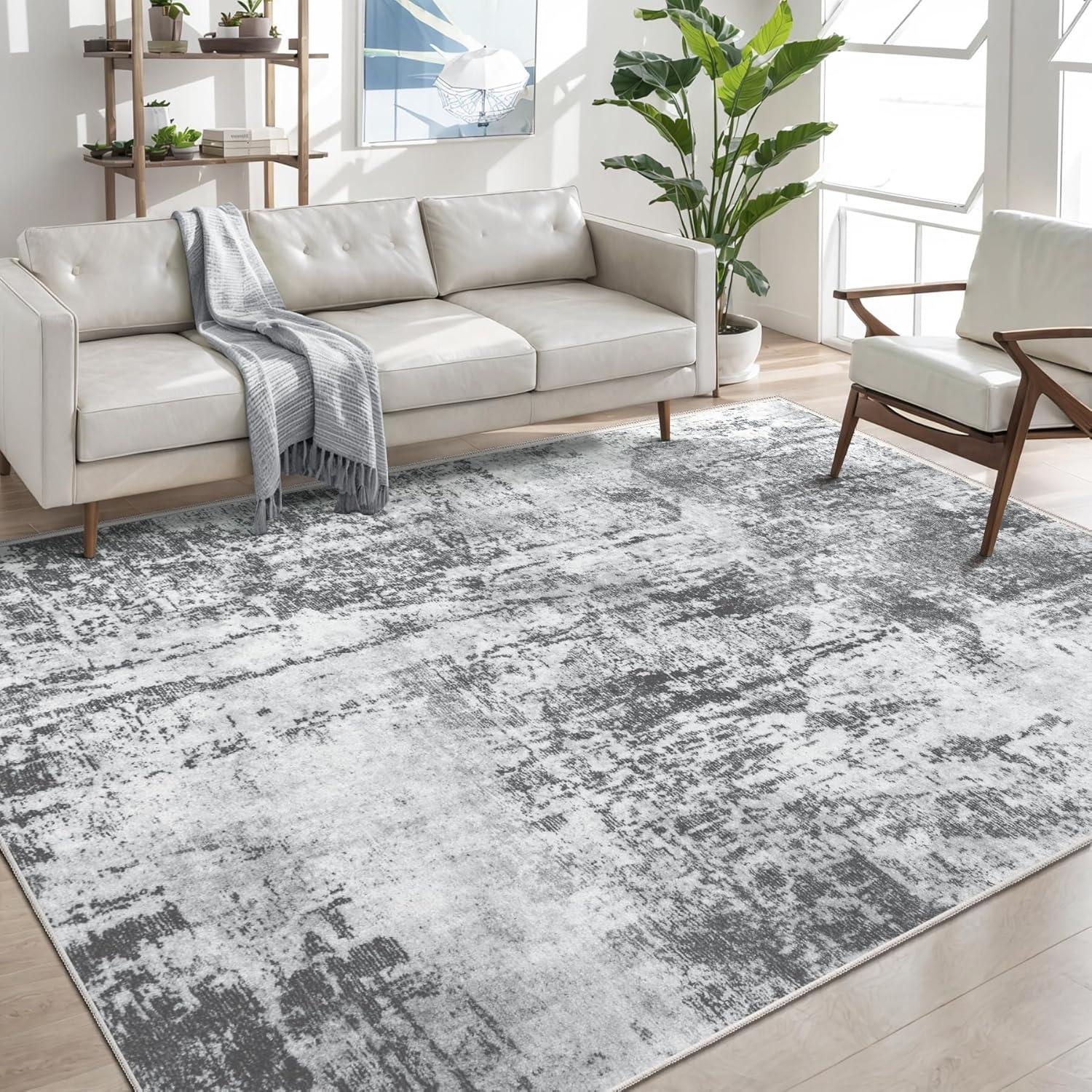 HOMERRY Foldable Area Rug 5' x 7' Washable Modern Abstract Gradient Rug Anti-Slip Backing Rugs for Living Room, Gray