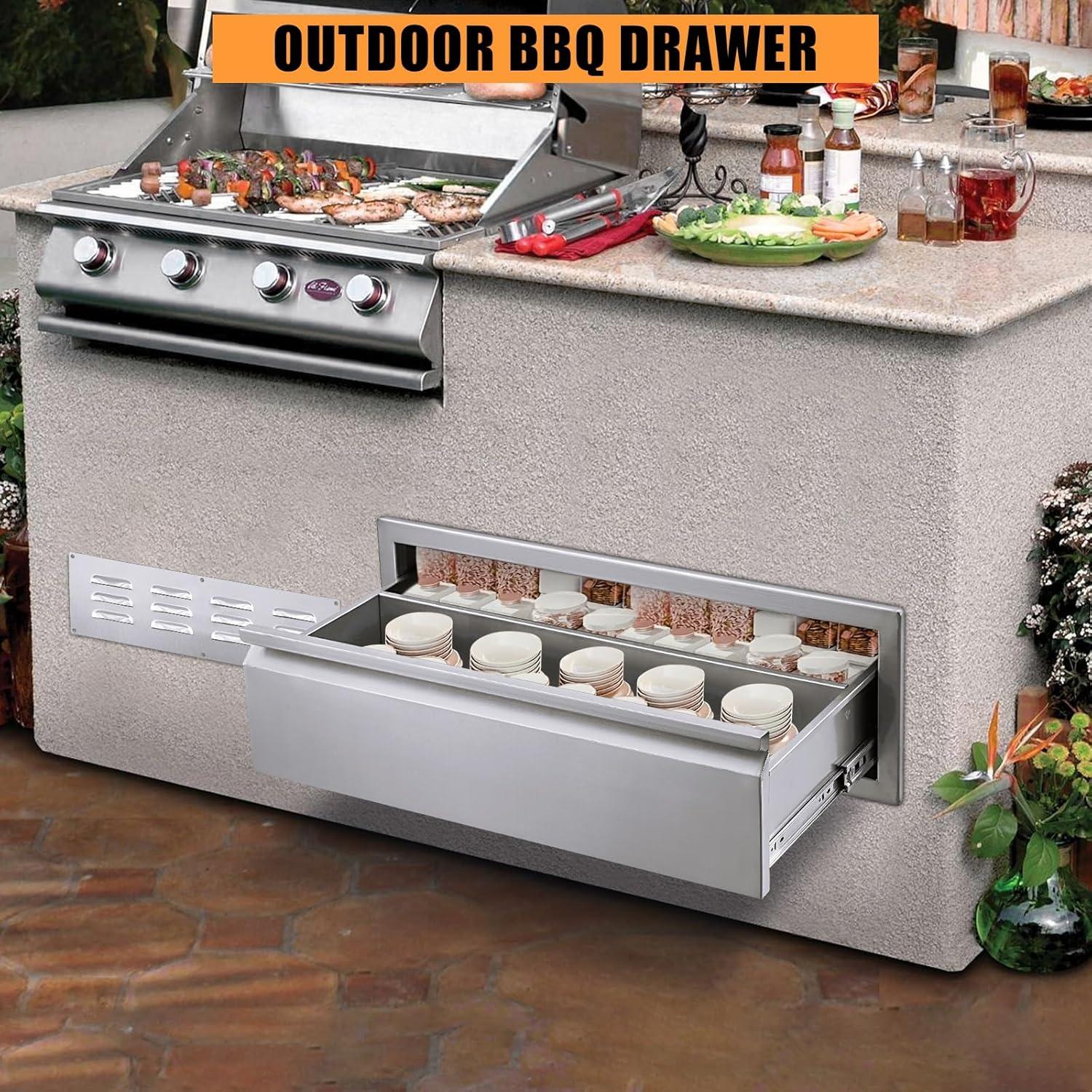 WhizMax Outdoor Kitchen Cabinets with Venting Panel,30x23x10inch,Stainless Steel Drawer Cabinet with Handle for Kitchens or BBQ Patio Grill Station