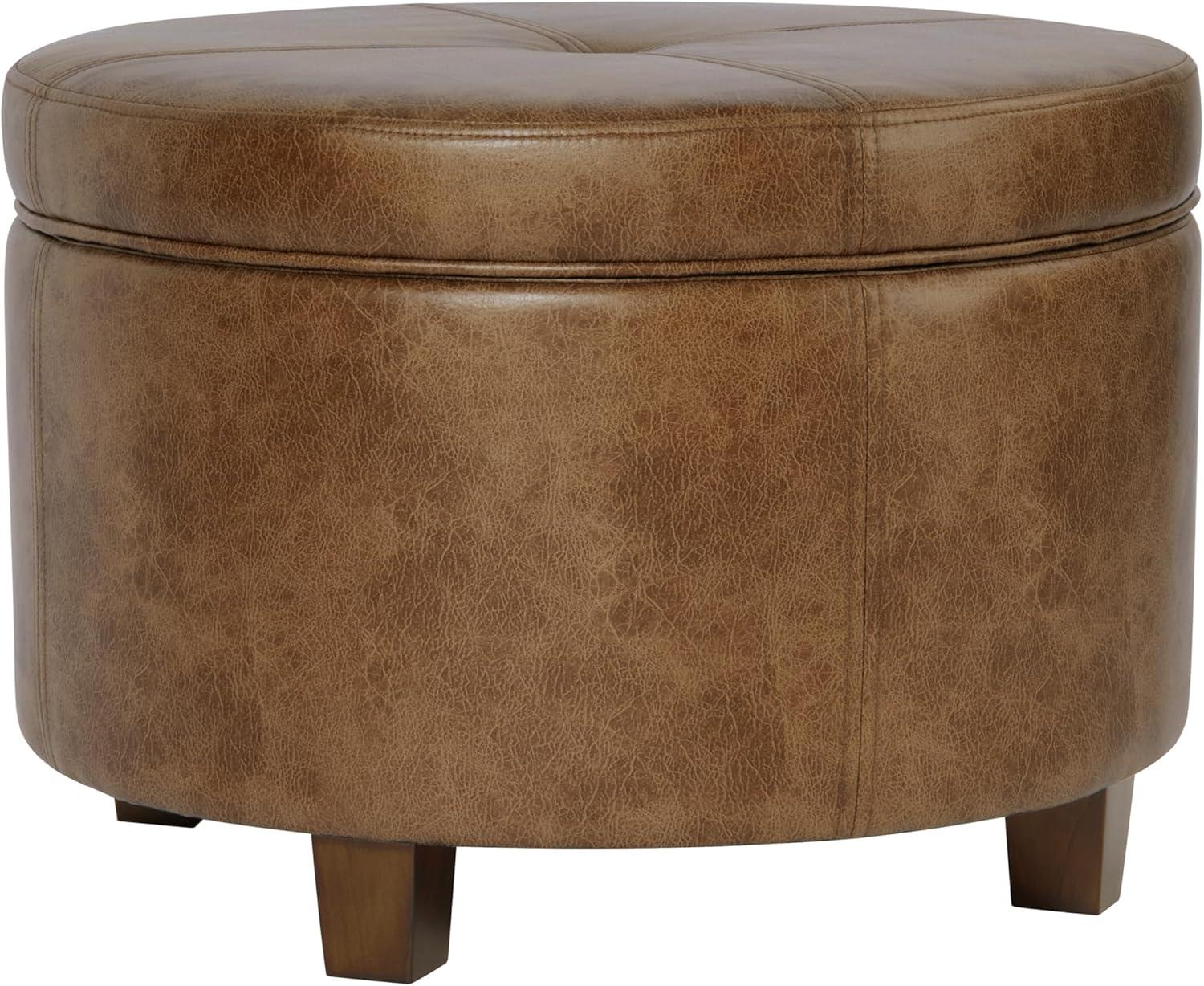 HomePop Large Leatherette Storage Ottoman - Distressed Brown Faux Leather