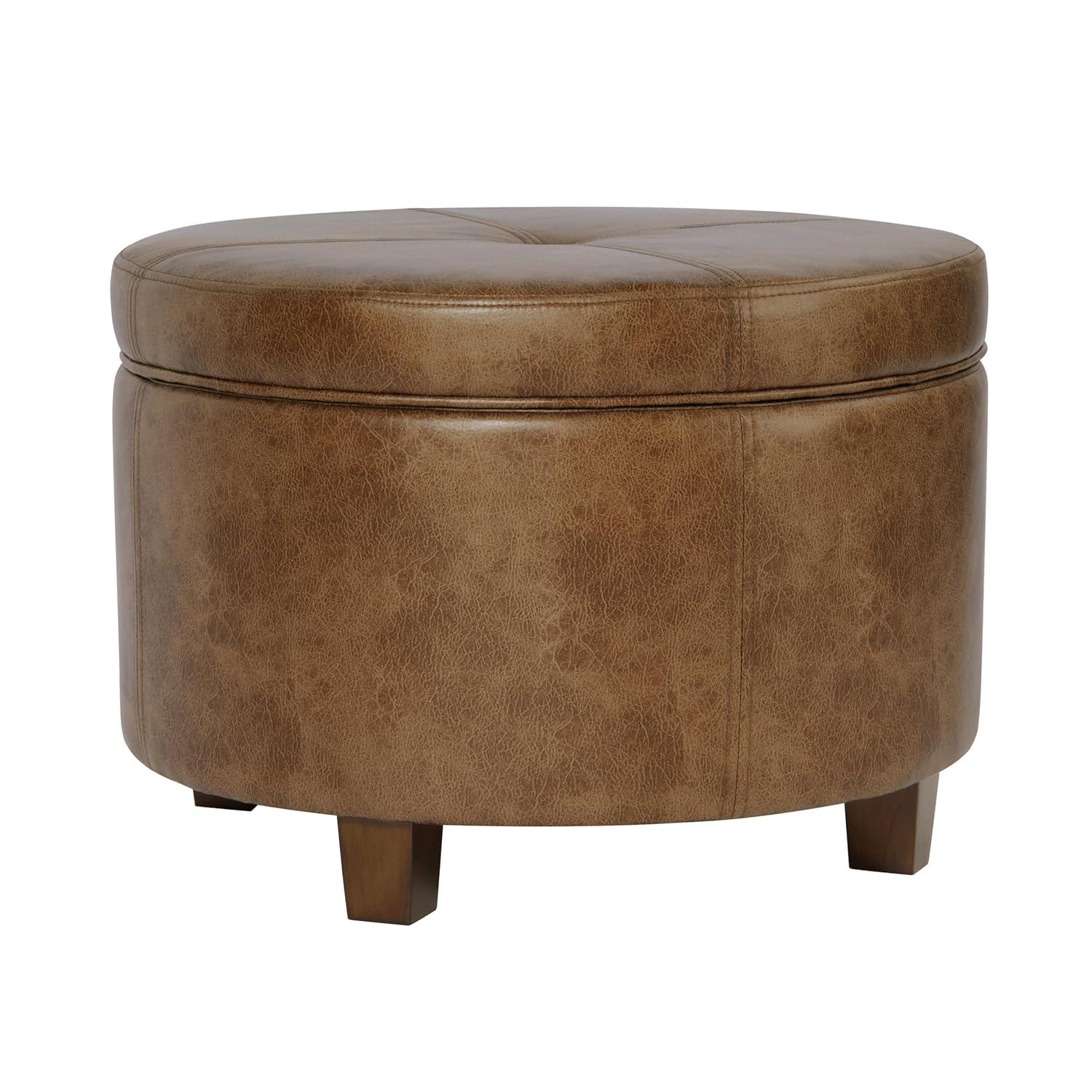 HomePop Large Leatherette Storage Ottoman - Distressed Brown Faux Leather