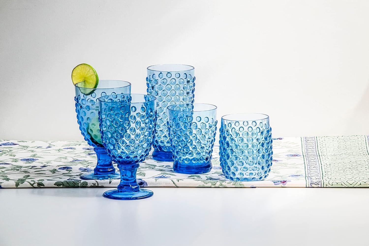 Blue Hobnail Acrylic Goblet Set, 17 Ounce, Set of 6