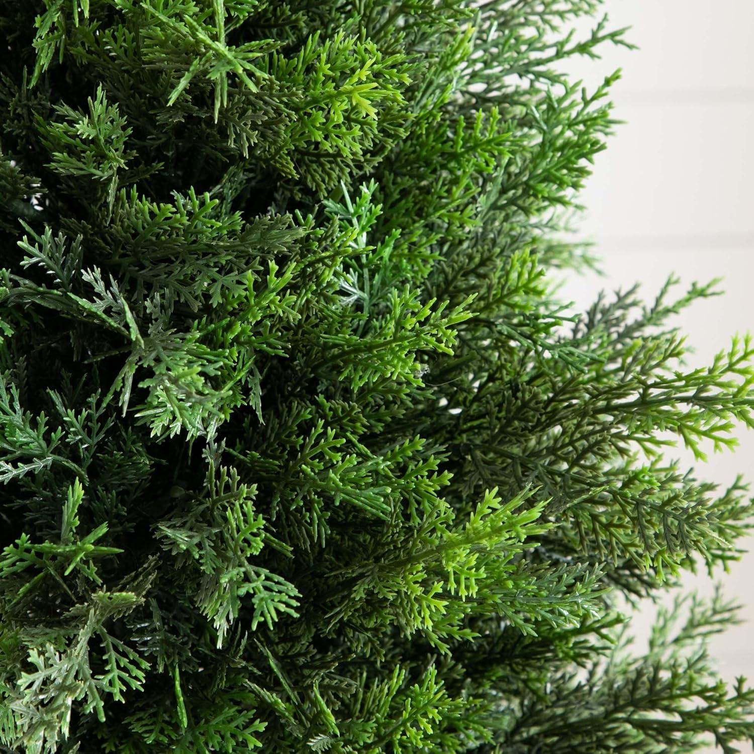 Nearly Natural 3-ft Artificial Cedar Tree in White Planter UV Resistant (Indoor/Outdoor)