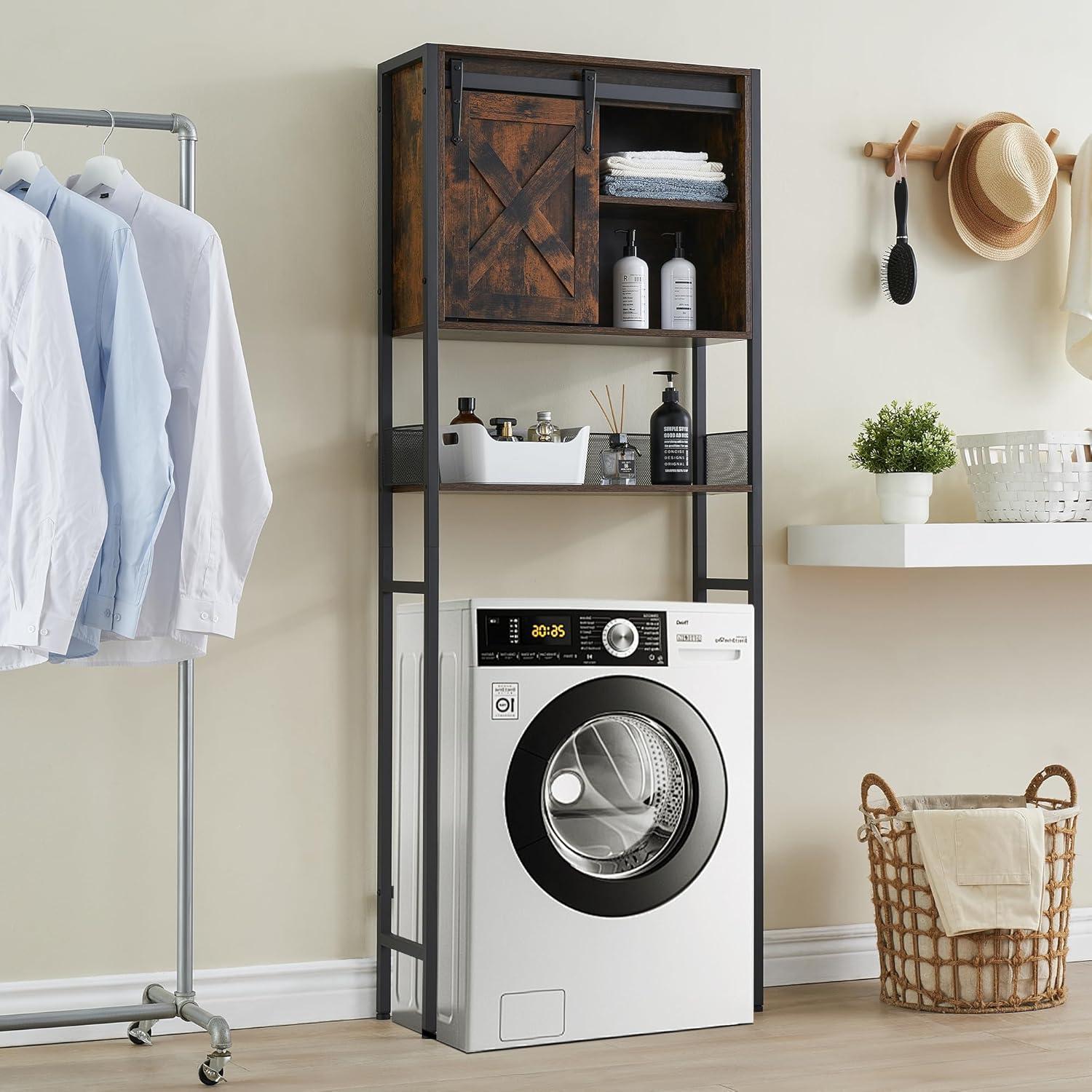 Litake Over The Toilet Storage Cabinet, Bathroom Above Toilet Storage Cabinet with Sliding Door and Adjustable Shelves, Large Capacity, Rustic Brown