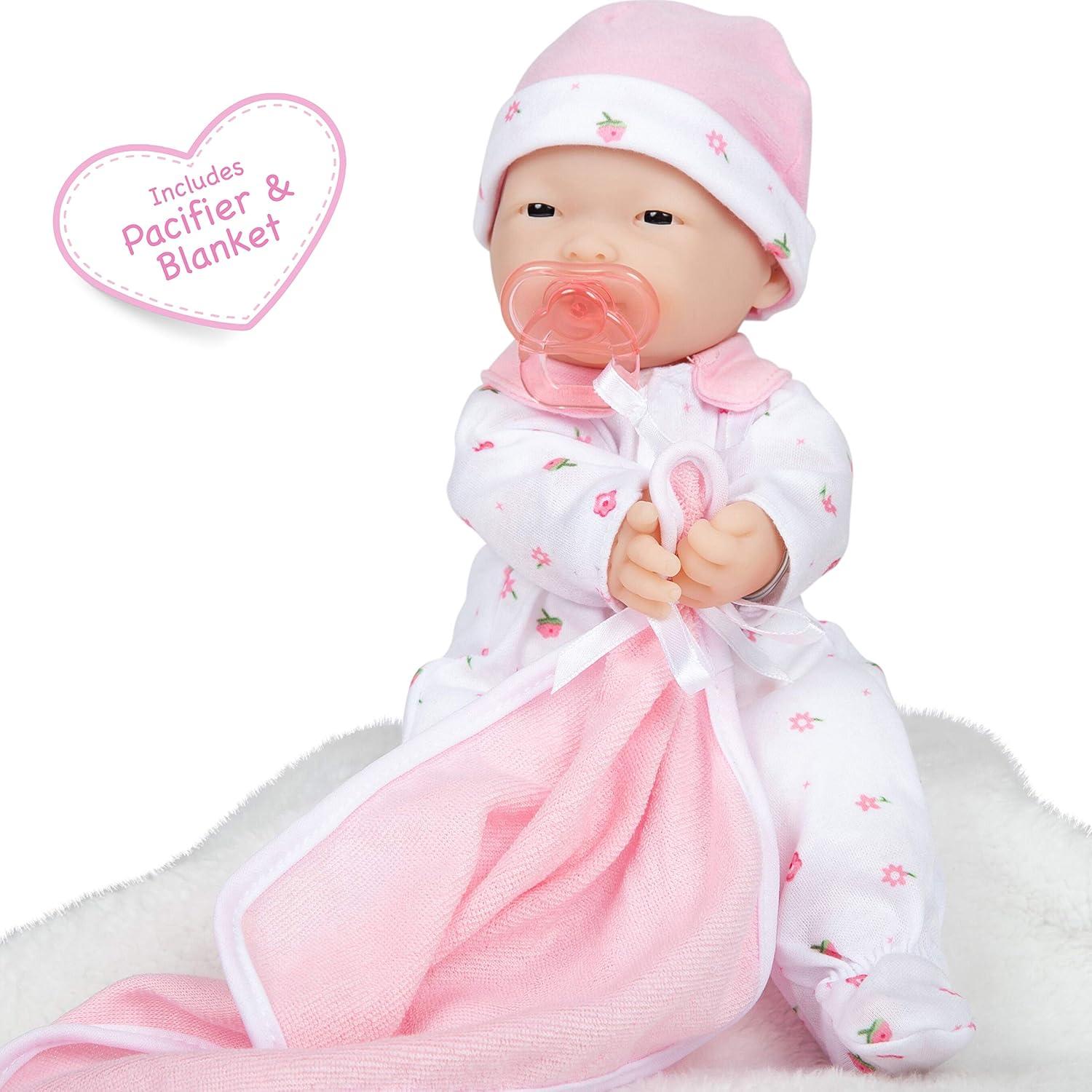 Caucasian 11-inch Small Soft Body Baby Doll | JC Toys - La Baby | Washable |Removable Pink Outfit w/ Hat & Blanket | For Children 12 Months +