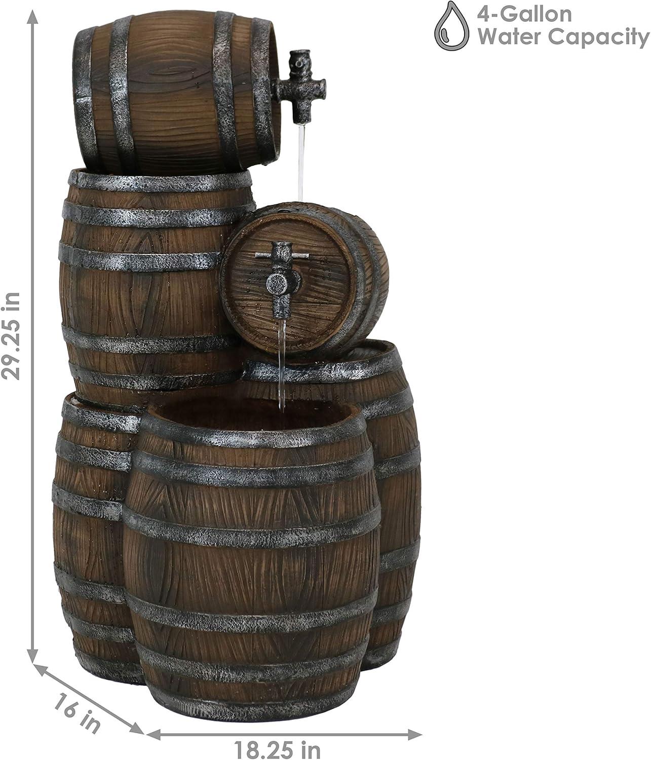 Sunnydaze 29"H Electric Polyresin Stacked Whiskey Barrel Outdoor Water Fountain with LED Lights