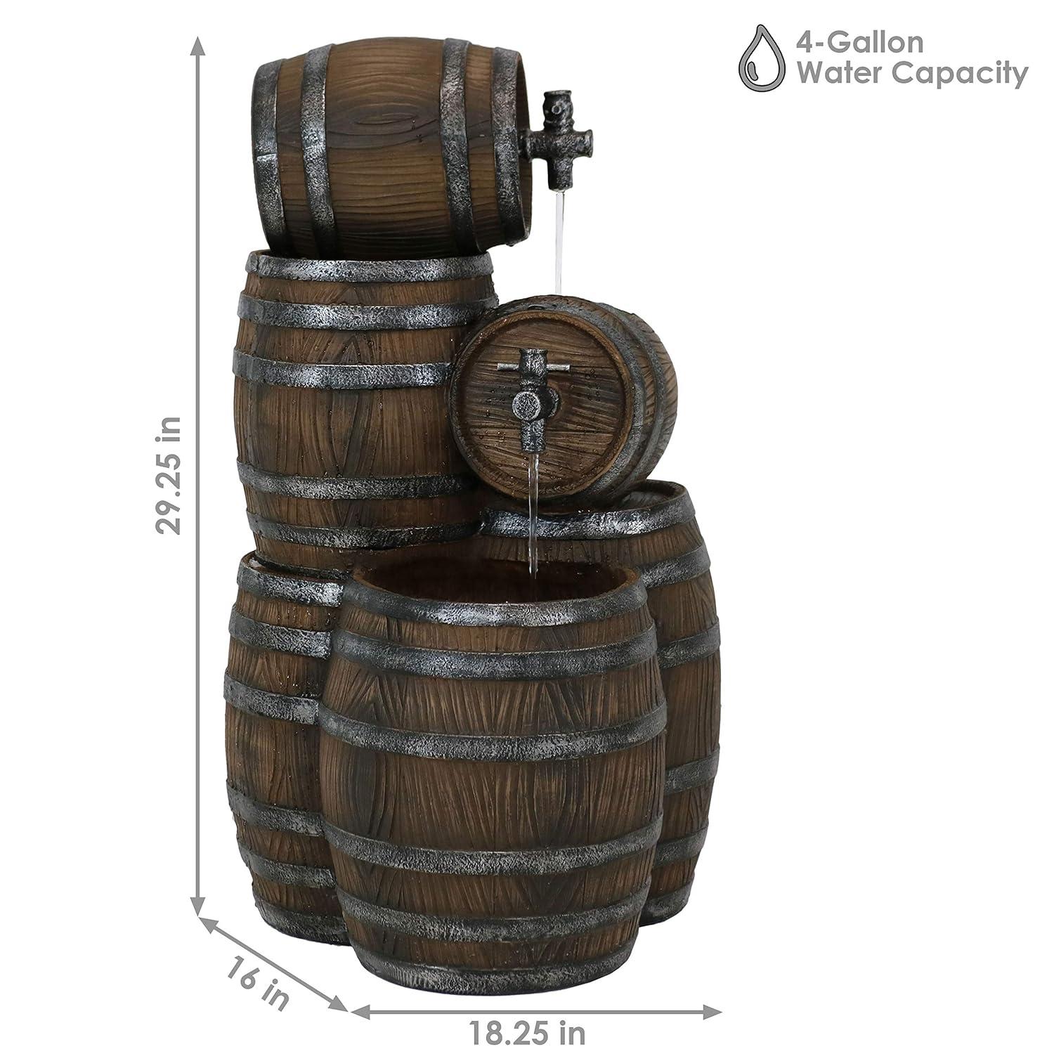 Sunnydaze 29"H Electric Polyresin Stacked Whiskey Barrel Outdoor Water Fountain with LED Lights