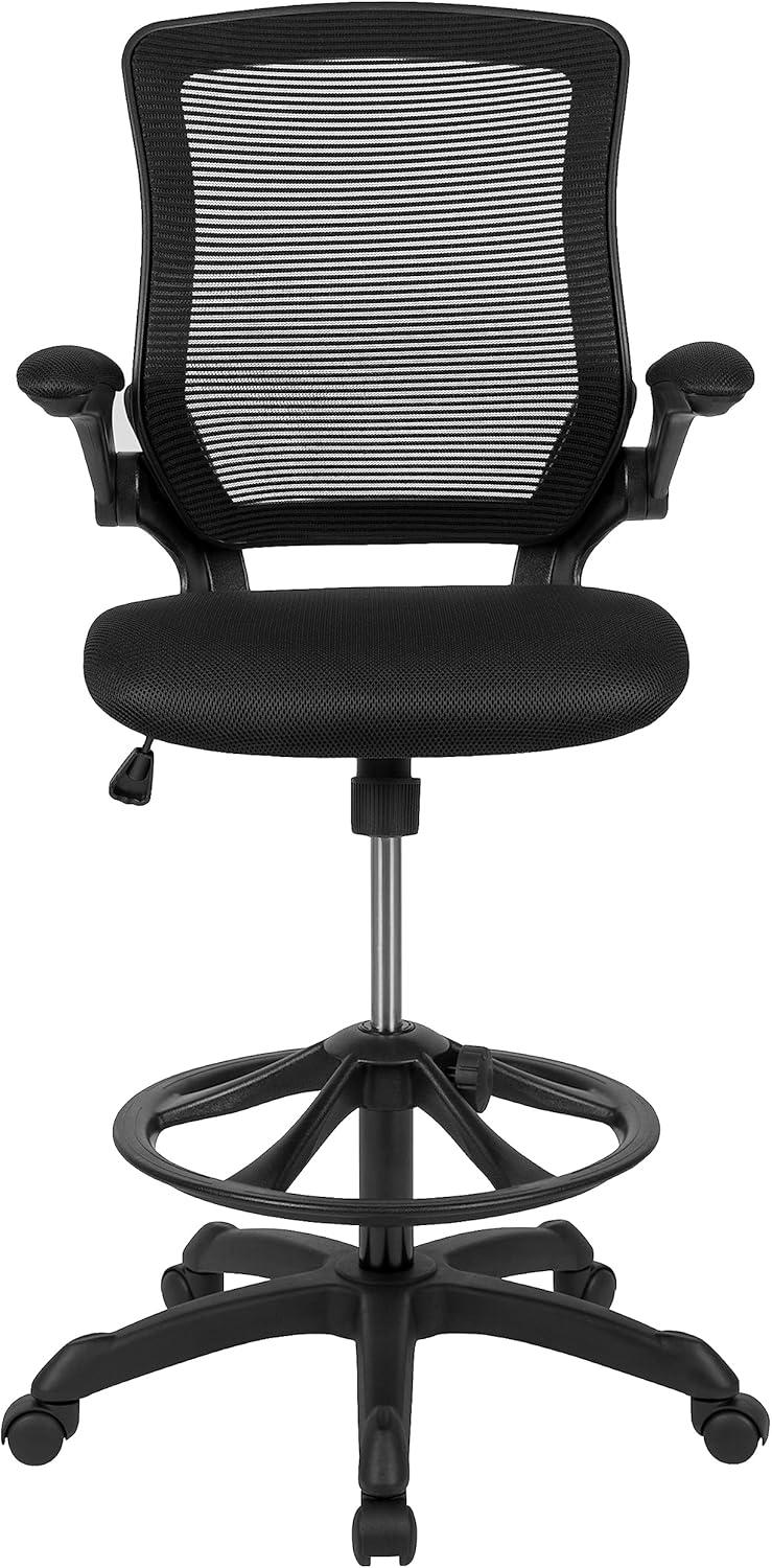 Flash Furniture Mid-Back Mesh Ergonomic Drafting Chair with Adjustable Foot Ring and Flip-Up Arms