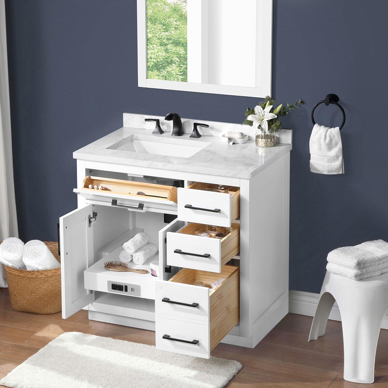 Athea 36" Pure White Freestanding Bathroom Vanity with Marble Countertop