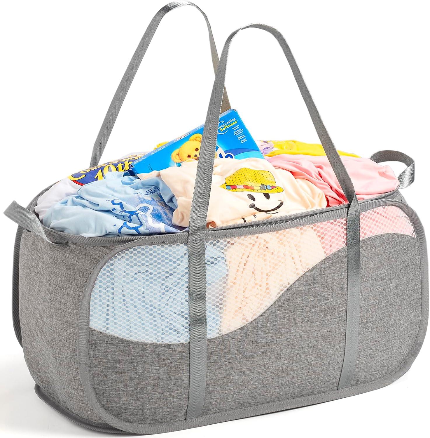 Pop-Up Laundry Hamper with Reinforced U-Shaped Handle - 1.5 Load Capacity Collapsible Basket, Magnetic Closure, Anti-Snap Safety Design, Fits in Washer/Dryer Gaps