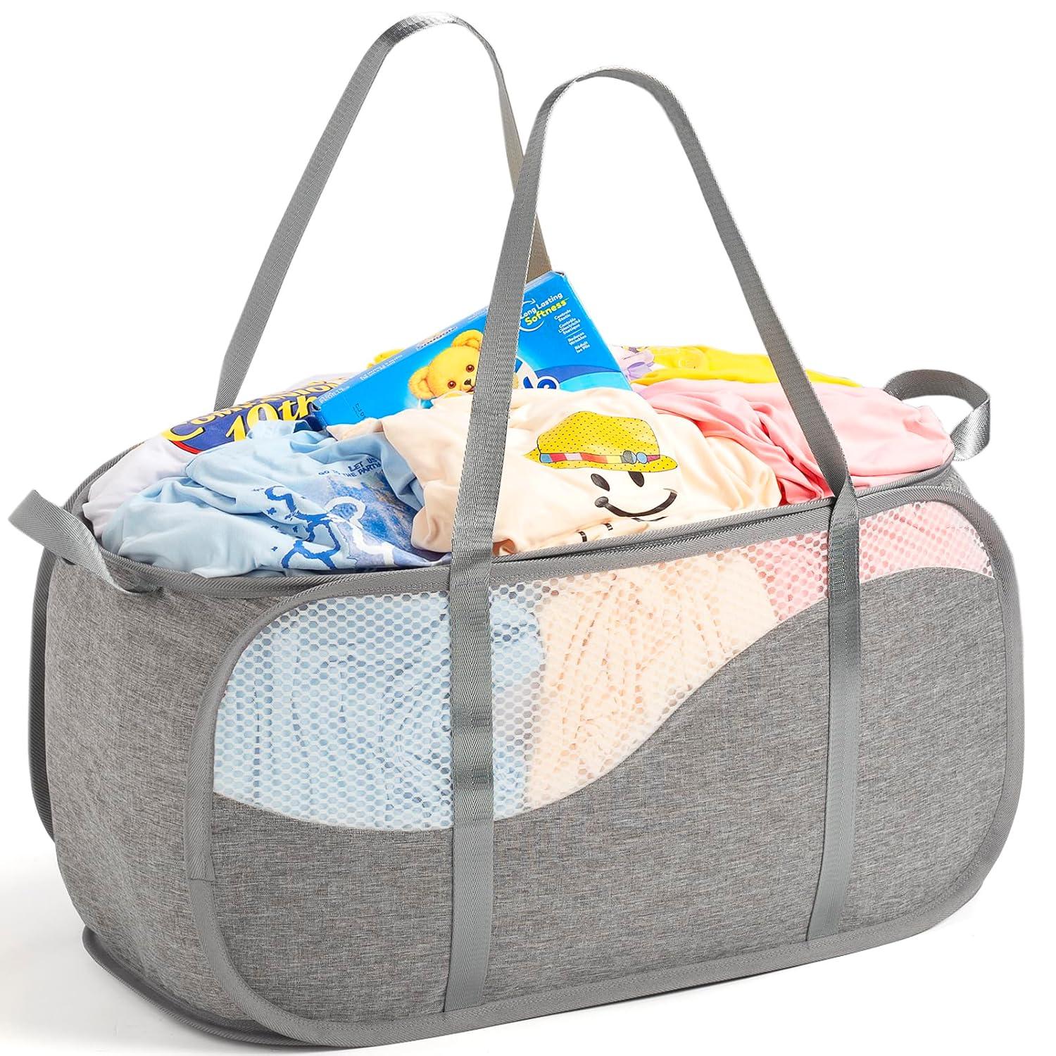 Pop-Up Laundry Hamper with Reinforced U-Shaped Handle - 1.5 Load Capacity Collapsible Basket, Magnetic Closure, Anti-Snap Safety Design, Fits in Washer/Dryer Gaps