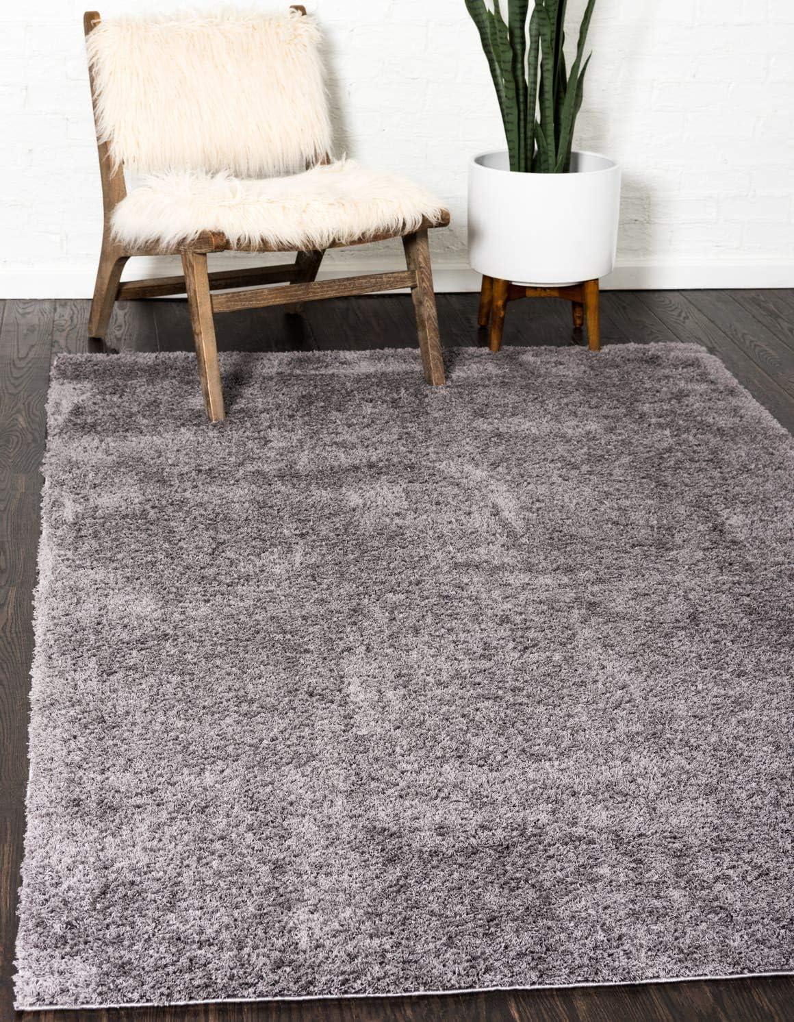 Plush Gray Solid Shag Synthetic Area Rug 4' x 6' - Easy Care & Stain-resistant