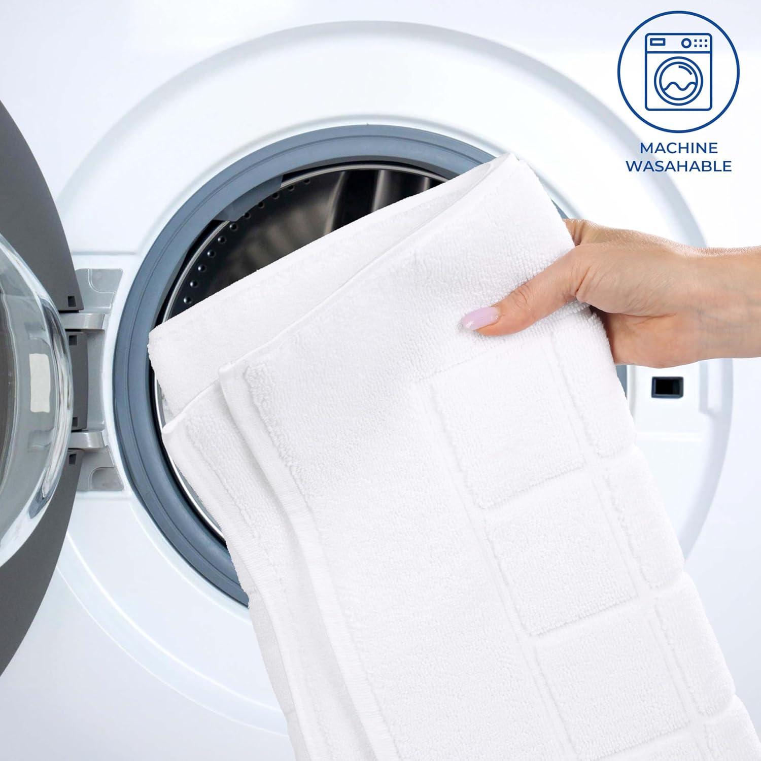 Nora Cotton Terry Solid Absorbent Thick Checkered Washable Bath Mat Set Of 2