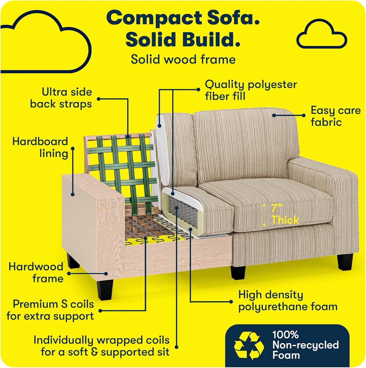 Serta Palisades 61" Track Arm Sofa, Easy Care Fabric, Soft Pillow Back, Pocket Coil Seat Cushions