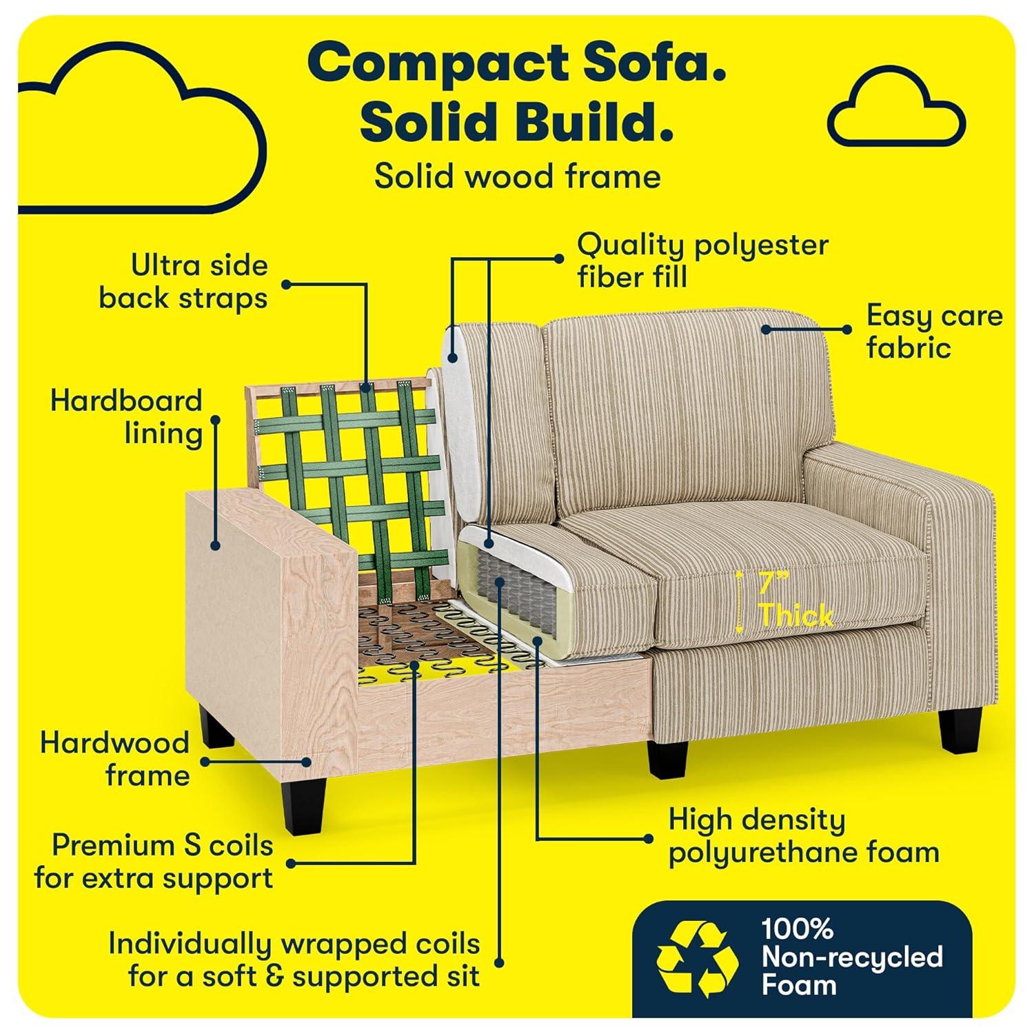 Serta Palisades 61" Track Arm Sofa, Easy Care Fabric, Soft Pillow Back, Pocket Coil Seat Cushions