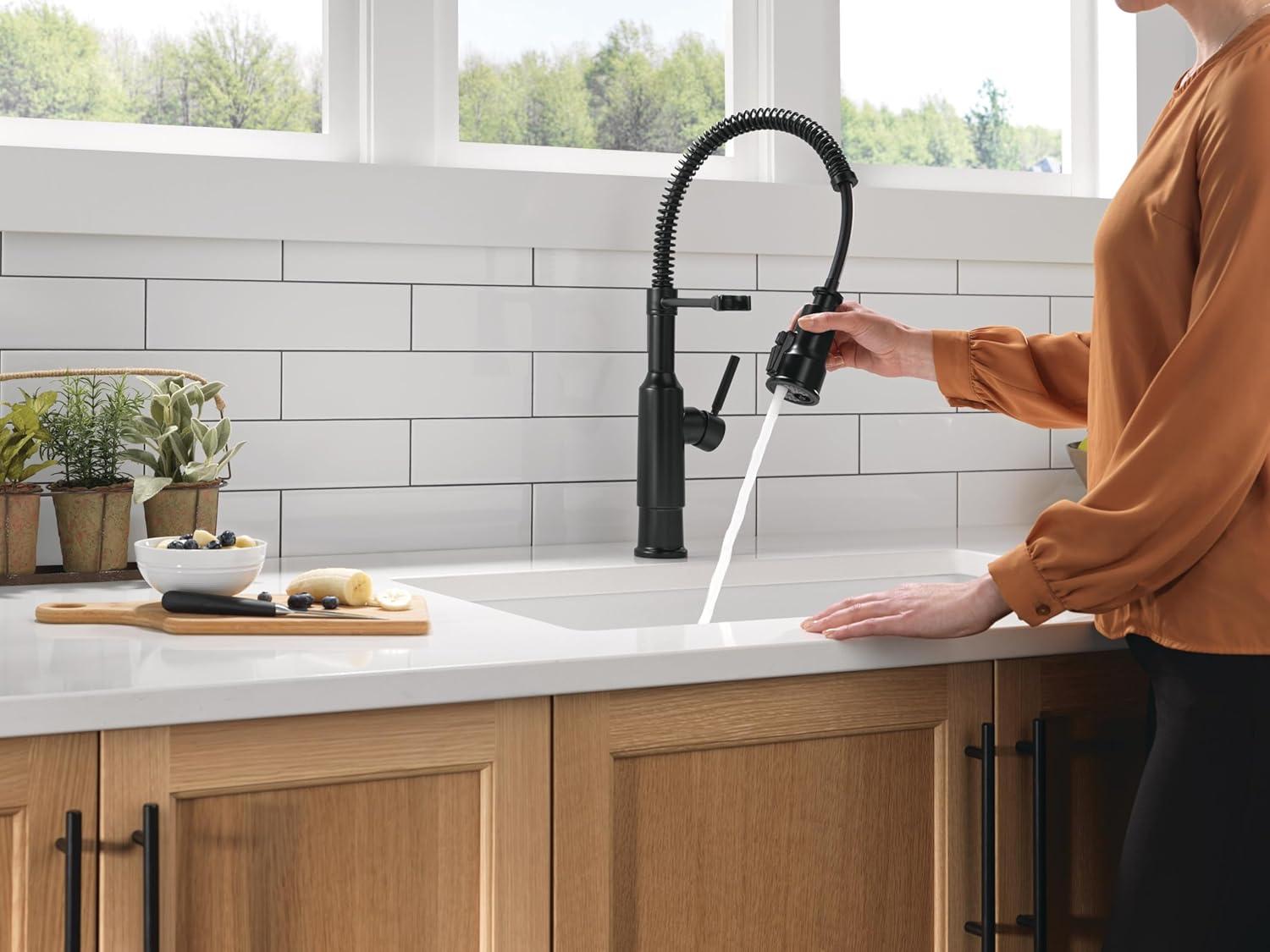 Matte Black Single Handle Pull-Down Spring Kitchen Faucet