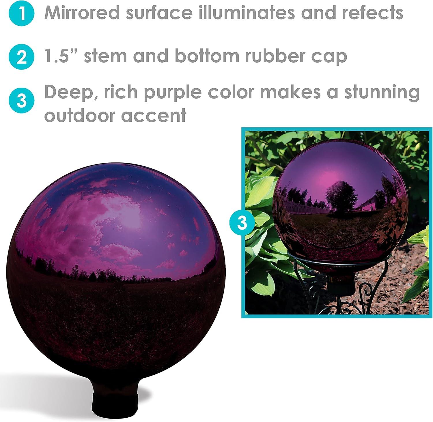 Sunnydaze Indoor/Outdoor Reflective Mirrored Surface Garden Gazing Globe Ball with Stemmed Bottom and Rubber Cap - 10" Diameter