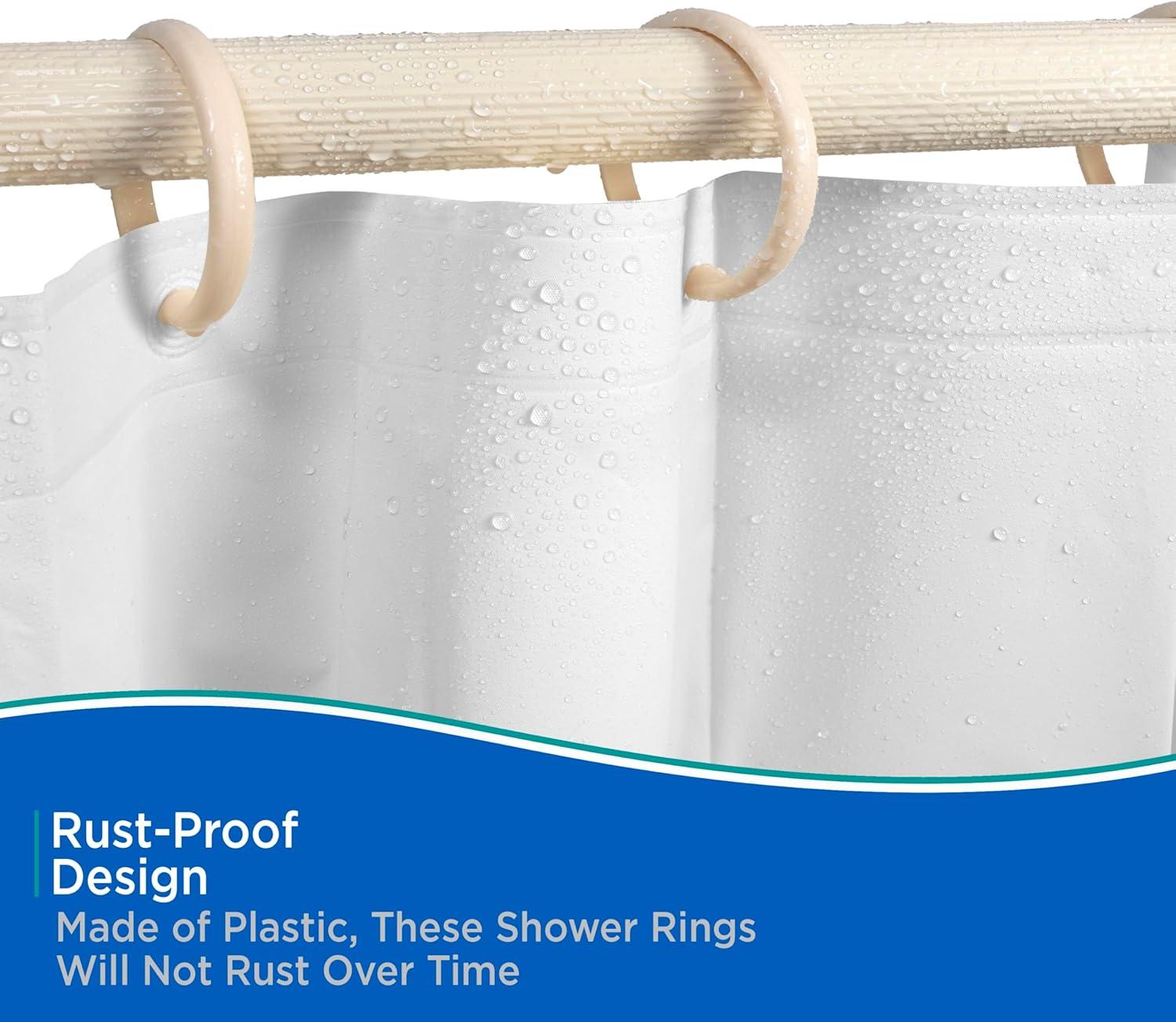 Kenney Rust-Proof Smooth Plastic Shower Curtain Rings, Set of 12, Cream