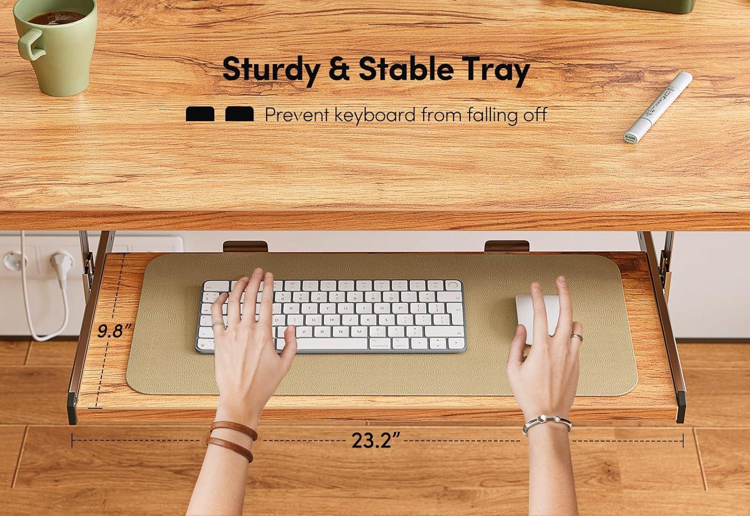 BANTI 55" x 24" Height Adjustable Electric Standing Desk with Keyboard Tray, Sit Stand up Desk with Splice Board, Black Frame/Rustic Brown Top