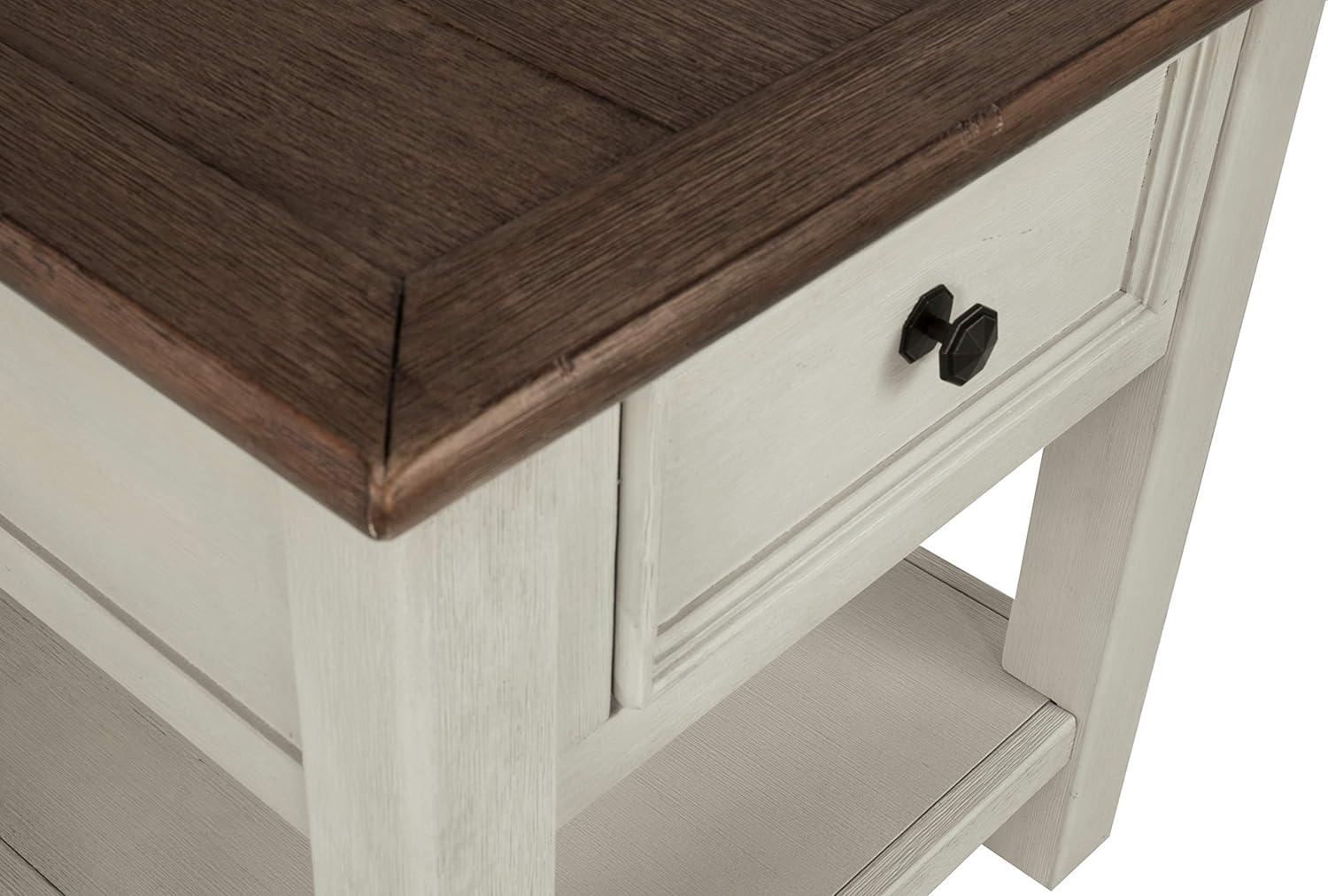 Signature Design by Ashley Bolanburg Chair Side End Table Brown/White: Vintage Style, USB Ports, Storage Cabinet