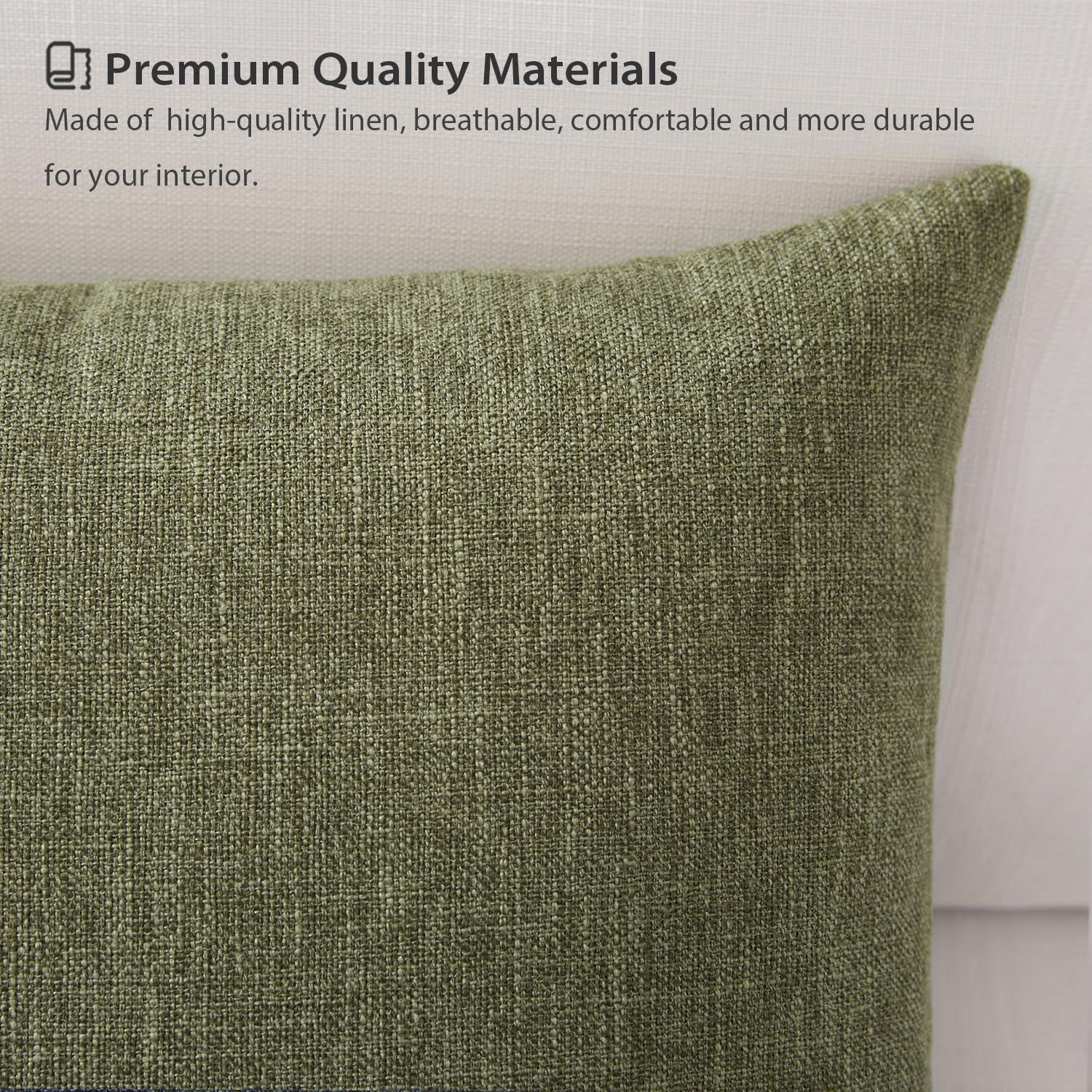 Xukmct 2 Pack Linen Square Pillow Cover with Zipper, Solid Color Decorative Cushion Case for Couch Patio Sofa, 18 x 18 inch, Green