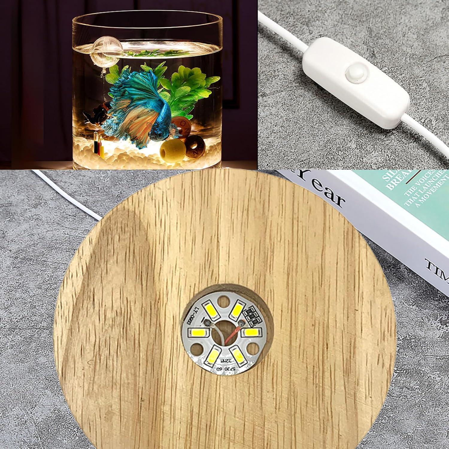 Aquarium Starter Kits 0.81-Gallon Fish Tank(6 inches) for Beginner Cylindrical Betta Fish Bowl with Wooden Base LED Light Water Pump Accessories Self-Cleaning Filter Copyright Patent