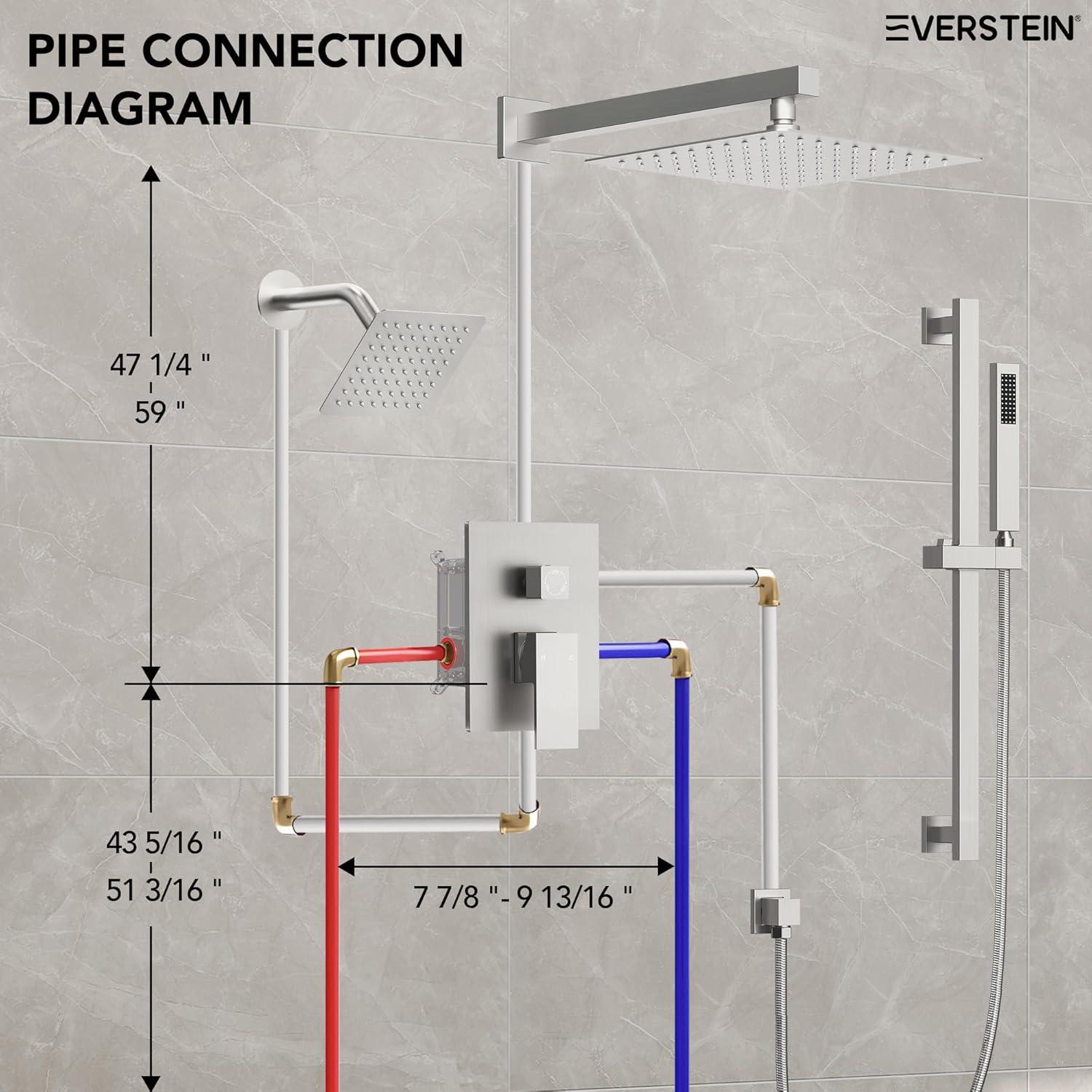 DualJetSpa Pressure-Balanced Shower System, Dual Wall Mount Showerheads with Slide Bar Handheld Spray