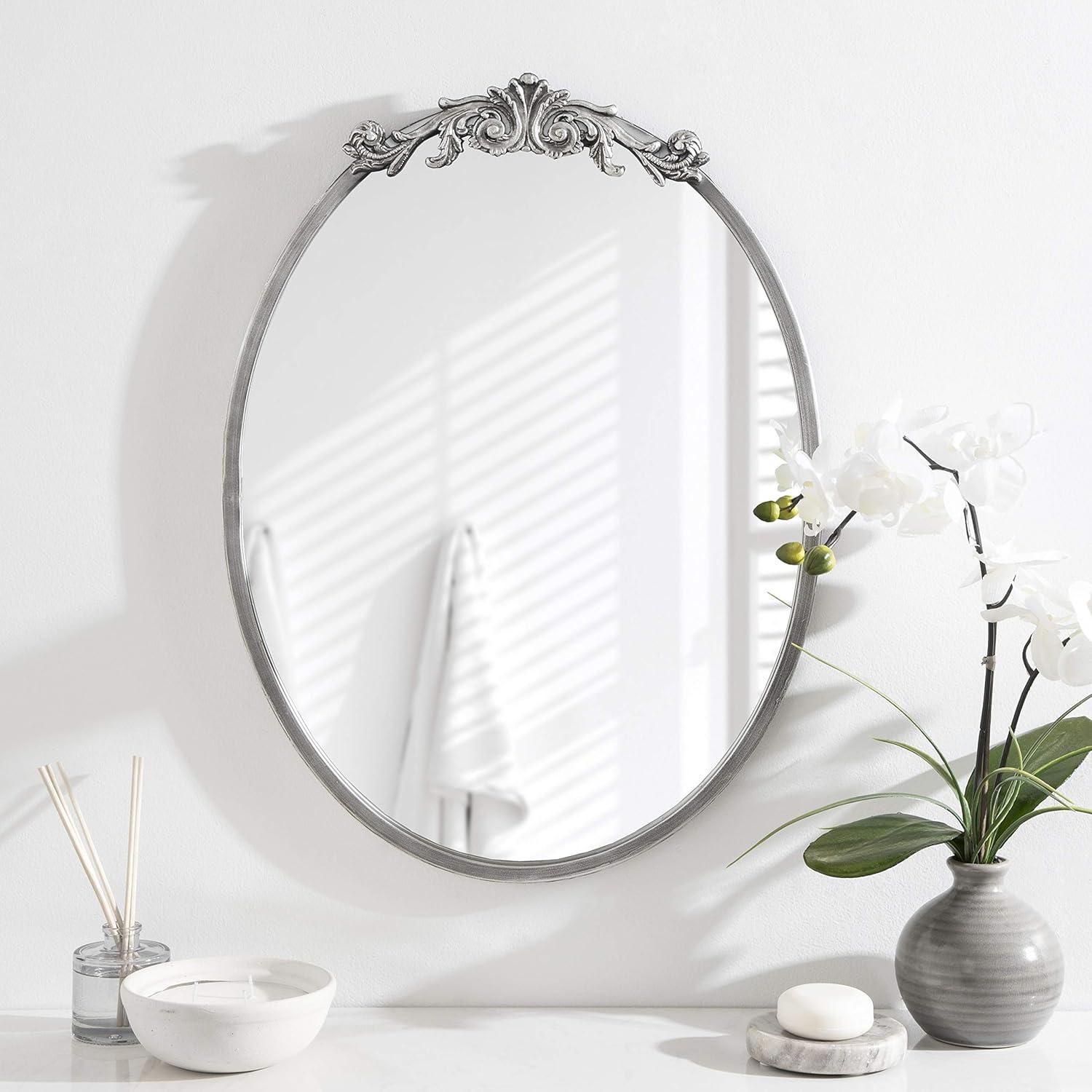 Kate & Laurel All Things Decor 18"x24" Arendahl Traditional Vertical Oval Wall Mirror Silver: No Assembly, Metal Frame, Wall Mounted