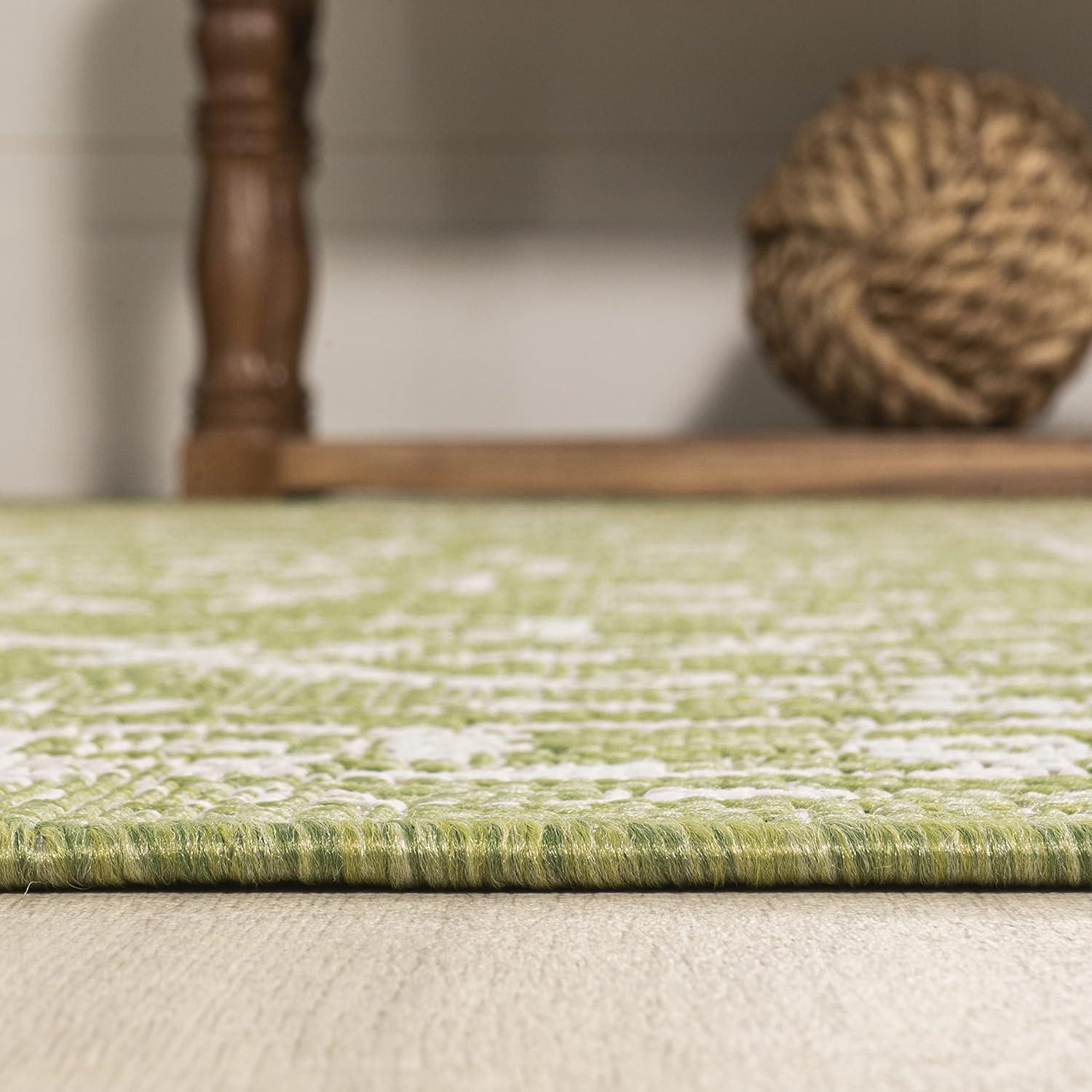 8' x 10' Malta Bohemian Styled Medallion Textured Weave Indoor/Outdoor Area Rug, Green/Cream - JONATHAN Y