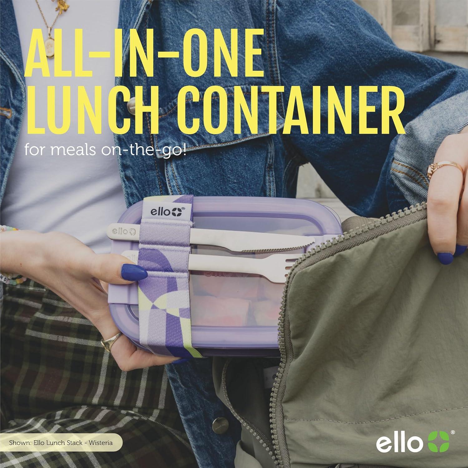 Ello 2pk Plastic Lunch Stack Food Storage Container Blue: Freezer, Dishwasher & Microwave Safe, Includes Utensils & Strap