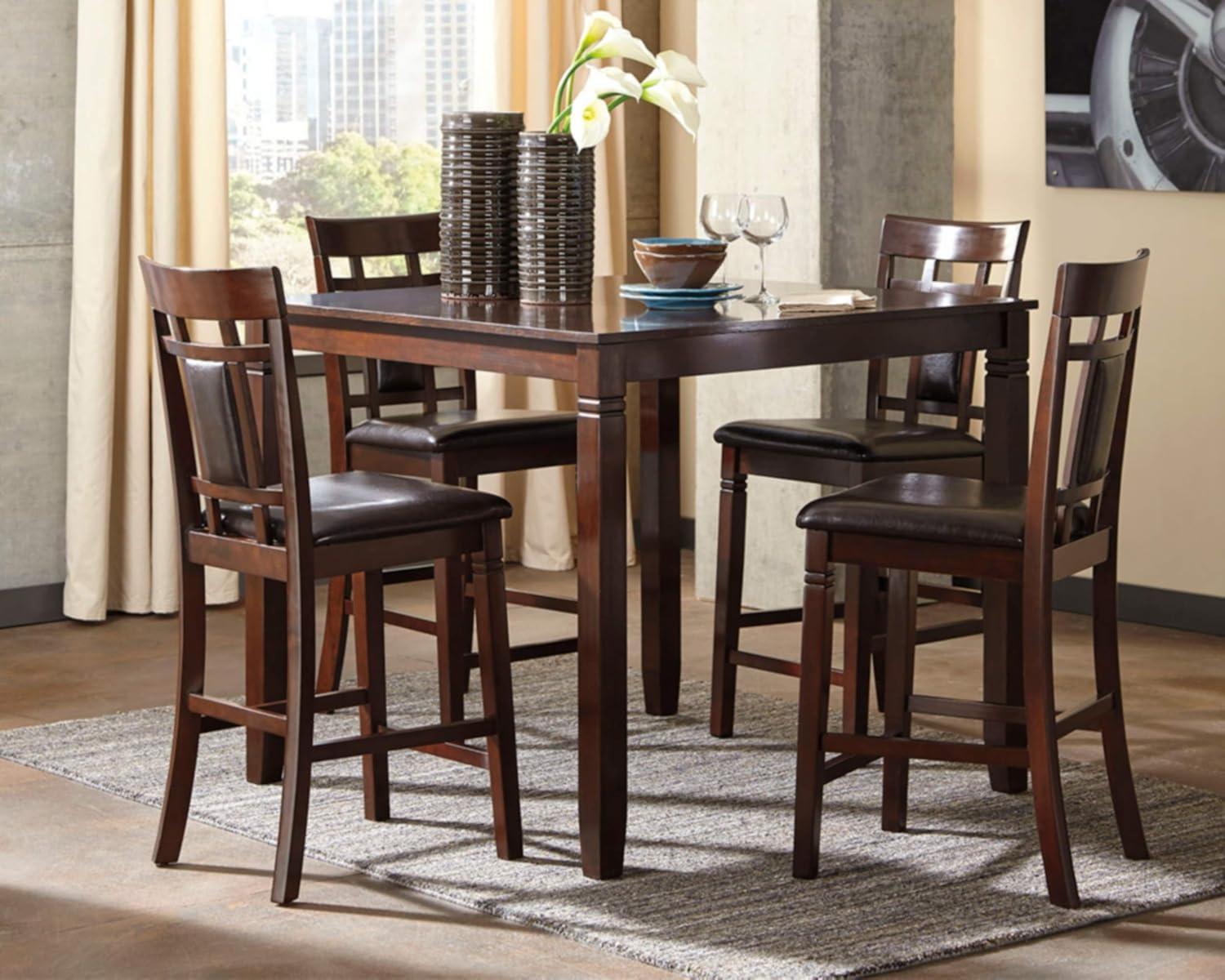 Bennox Counter Height Dining Table Set Brown: Faux Leather Stools, 5-Piece - Signature Design by Ashley