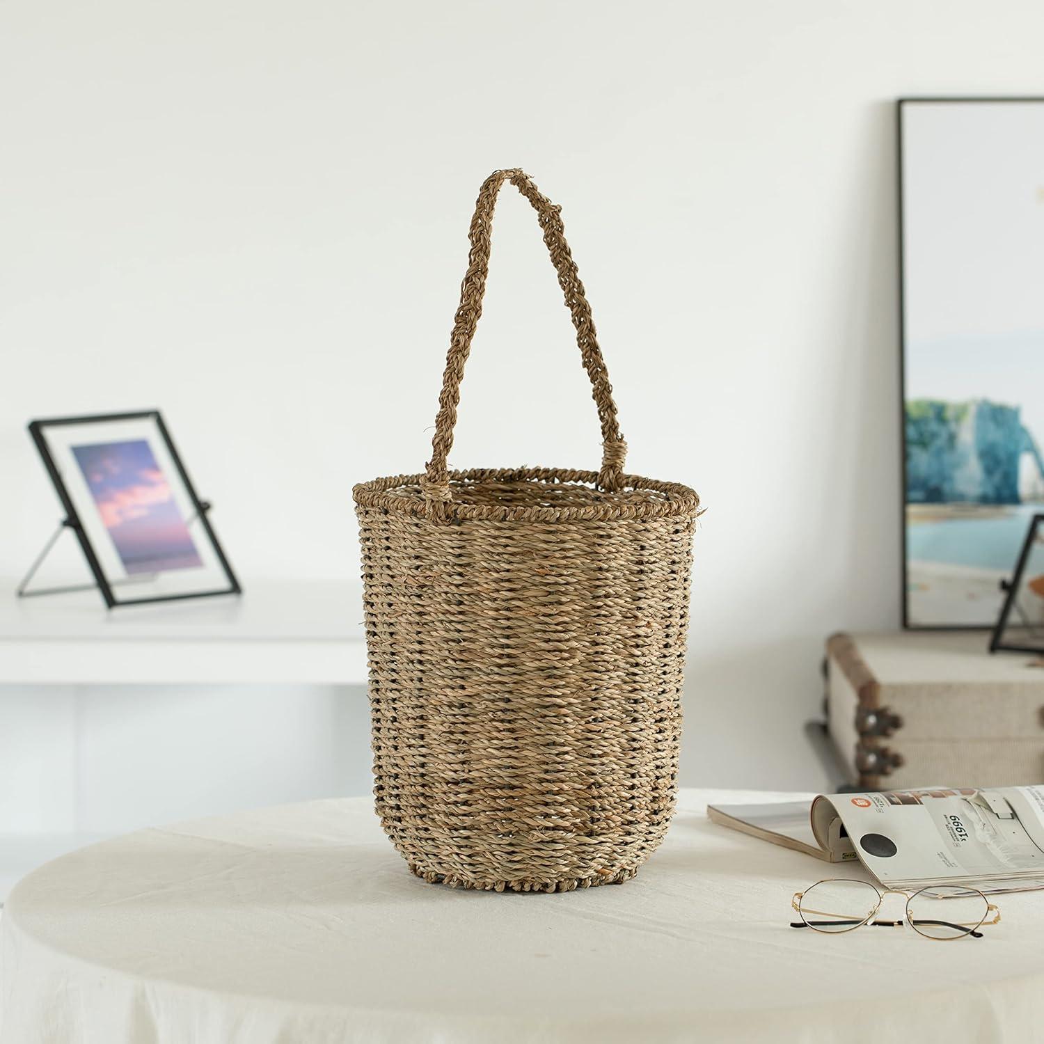 Natural Seagrass Woven Storage Basket with Handles