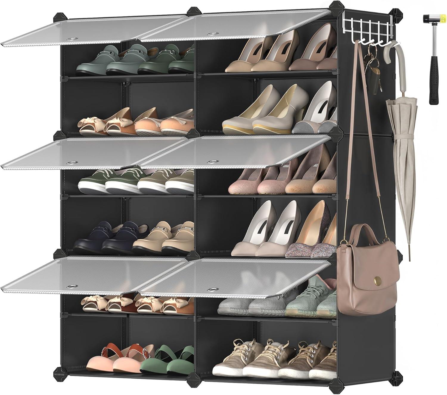 SONGMICS Shoe Rack Organizer, 6-Tier Shoe Storage Cabinet for Closet and Entryway, Holds 24 Pairs of Shoes, Adjustable, Black ULPC033B01