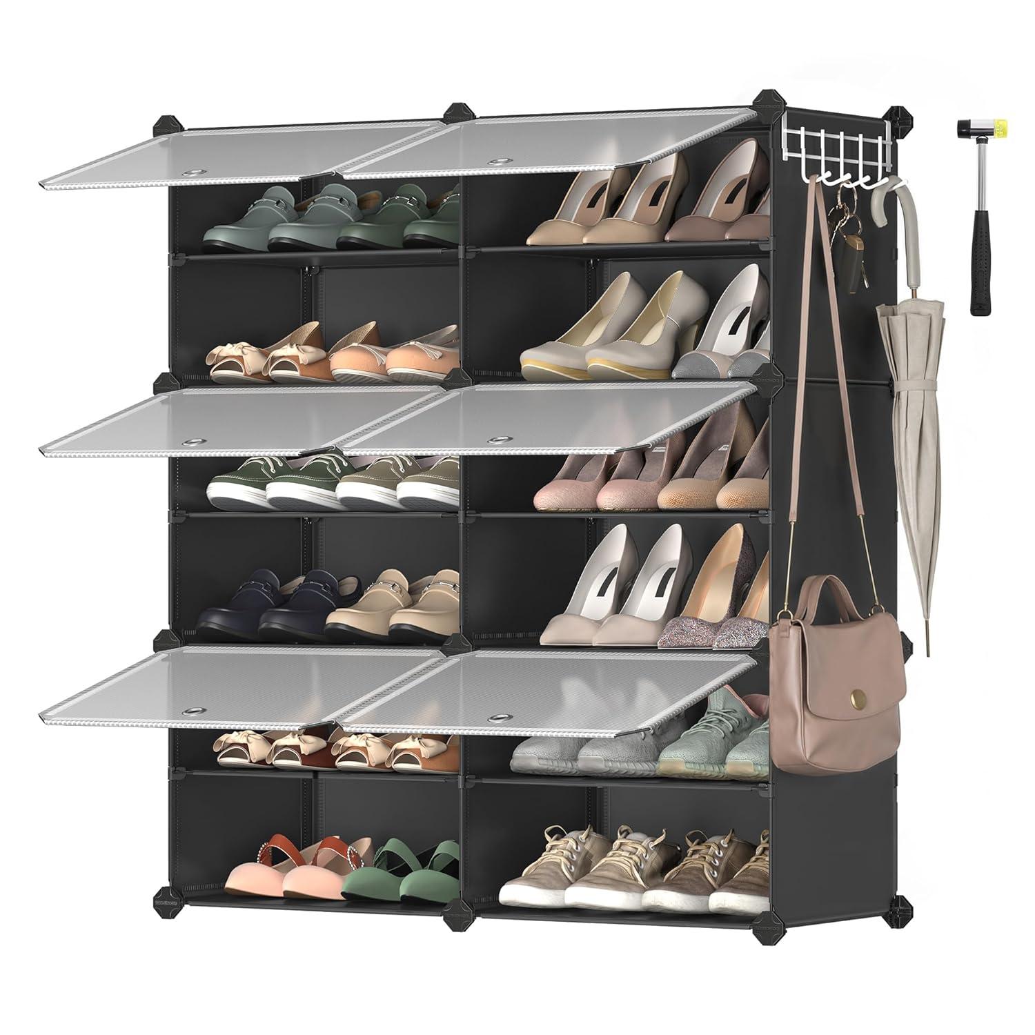 SONGMICS Shoe Rack Organizer, 6-Tier Shoe Storage Cabinet for Closet and Entryway, Holds 24 Pairs of Shoes, Adjustable, Black ULPC033B01