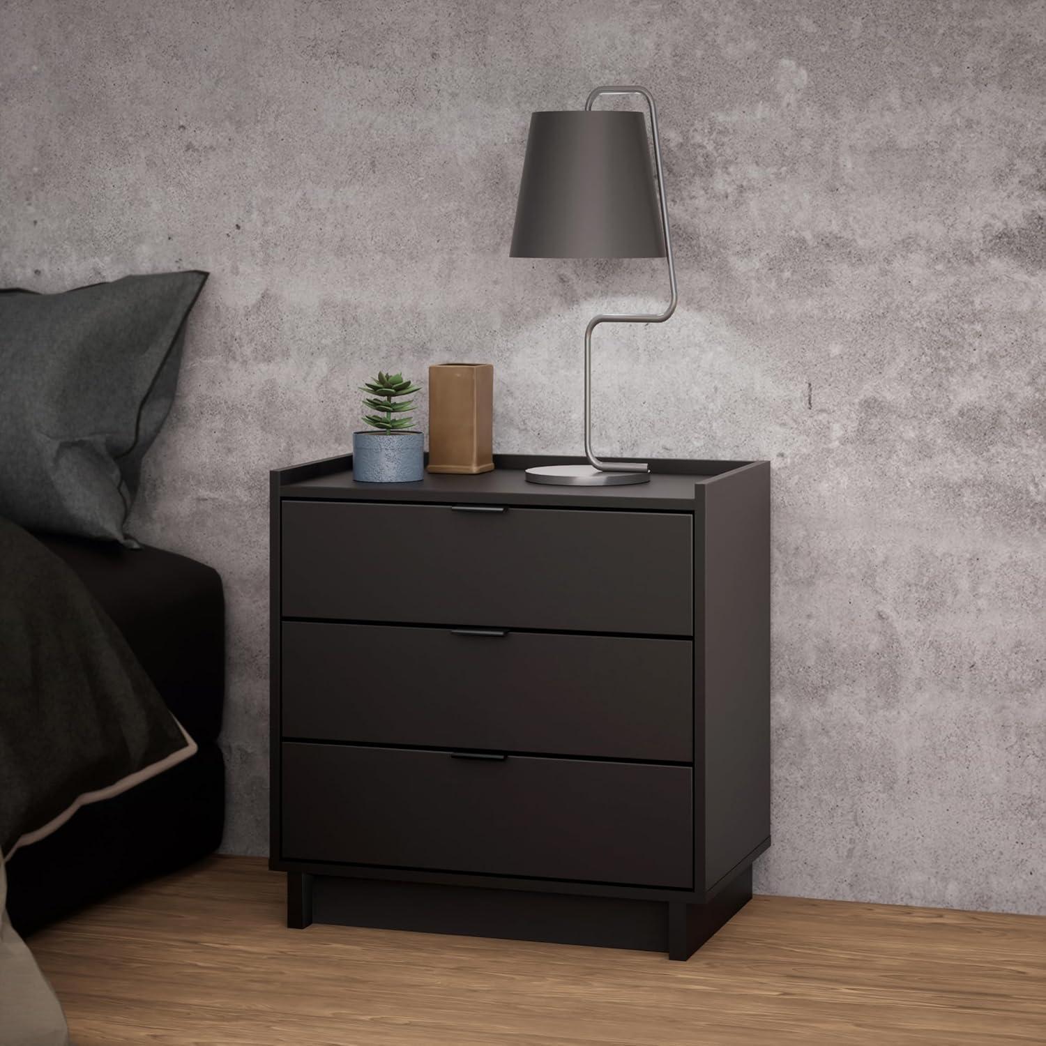 Simple Black 3-Drawer Modern Nightstand