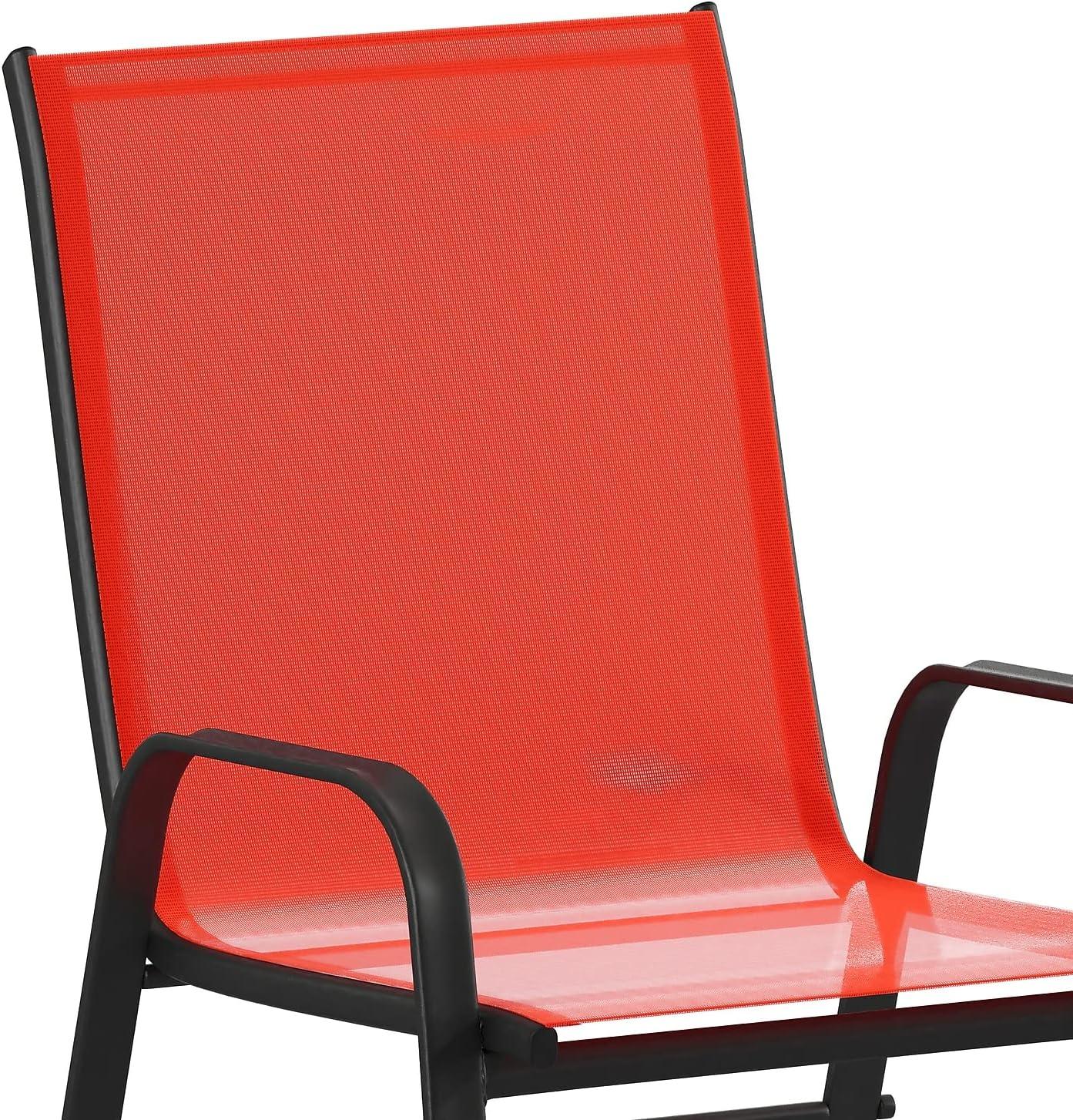 Flash Furniture Brazos Metal Patio Stack Chair in Red (Set of 4)