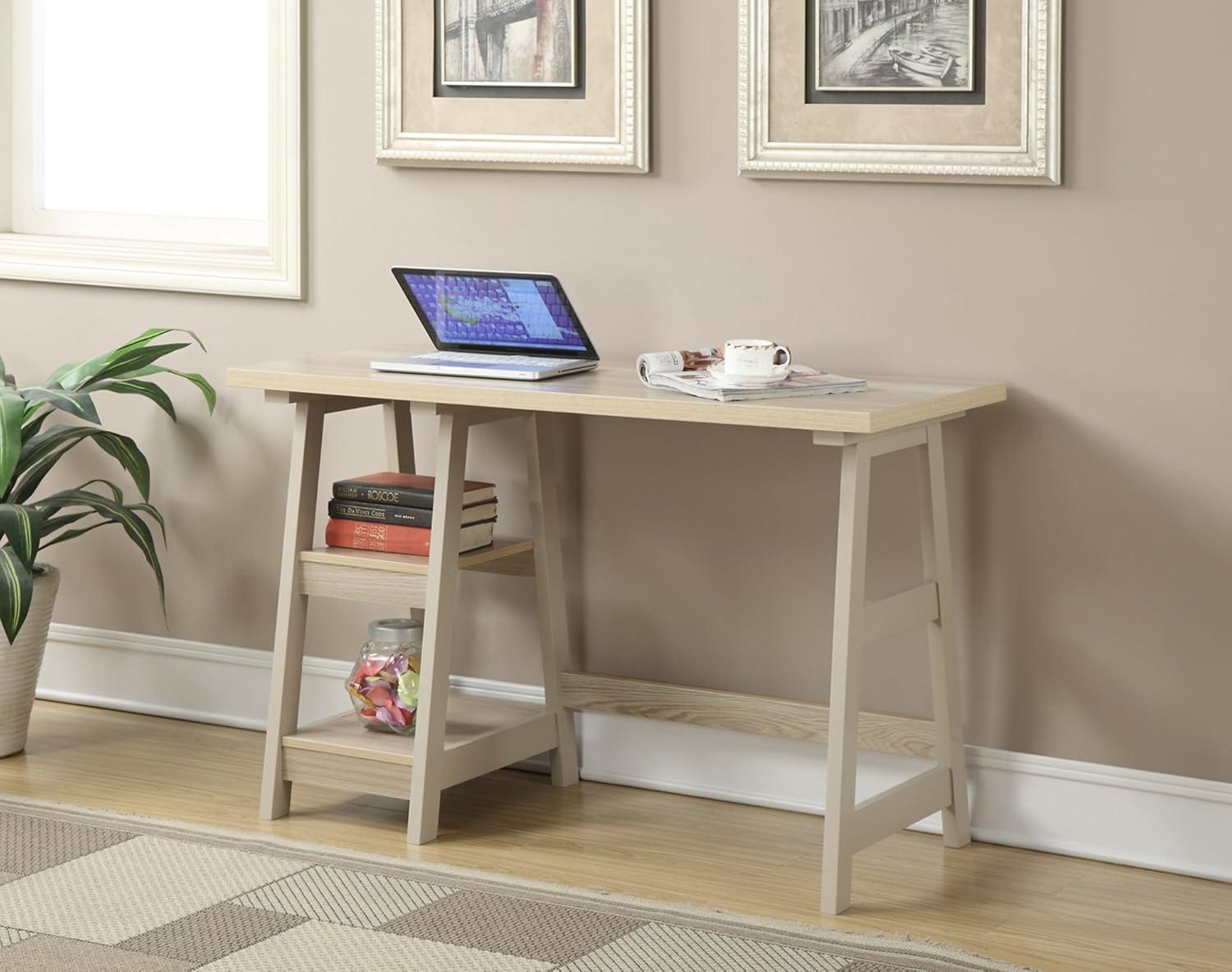 Convenience Concepts Designs2Go 29.25" Tall Trestle Desk with Shelves, Weathered White