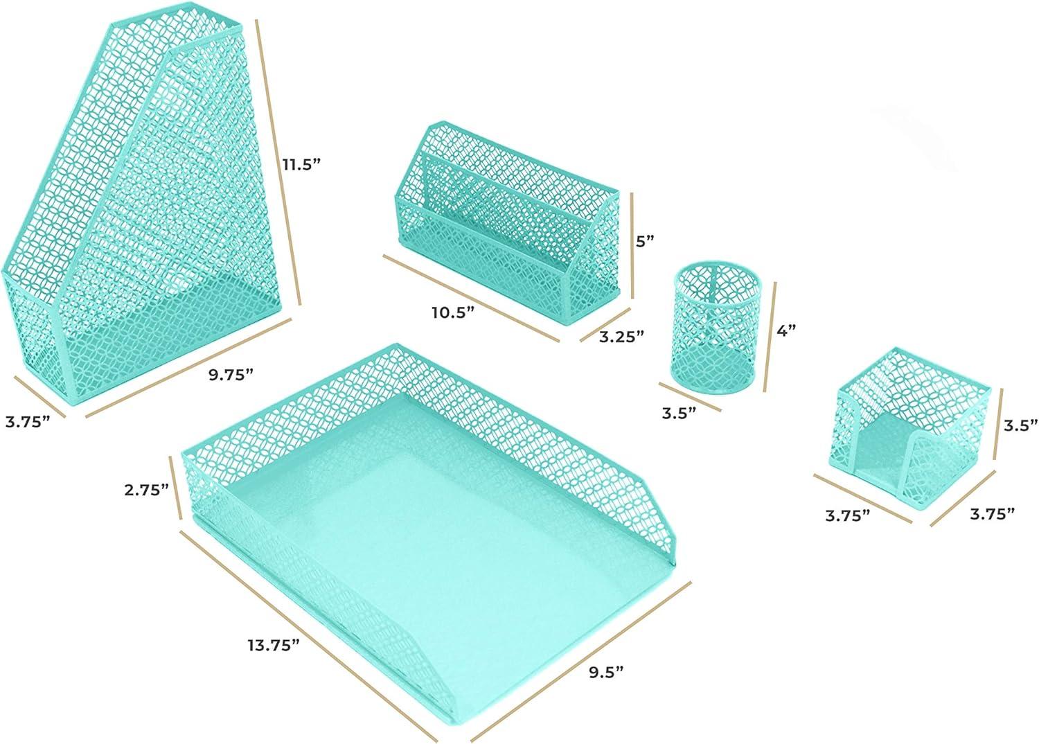 Blu Monaco Aqua 6 Piece Cute Desk Organizer Set - Desk Organizers and Accessories for Women - Cute Office Desk Accessories - Desktop Organization