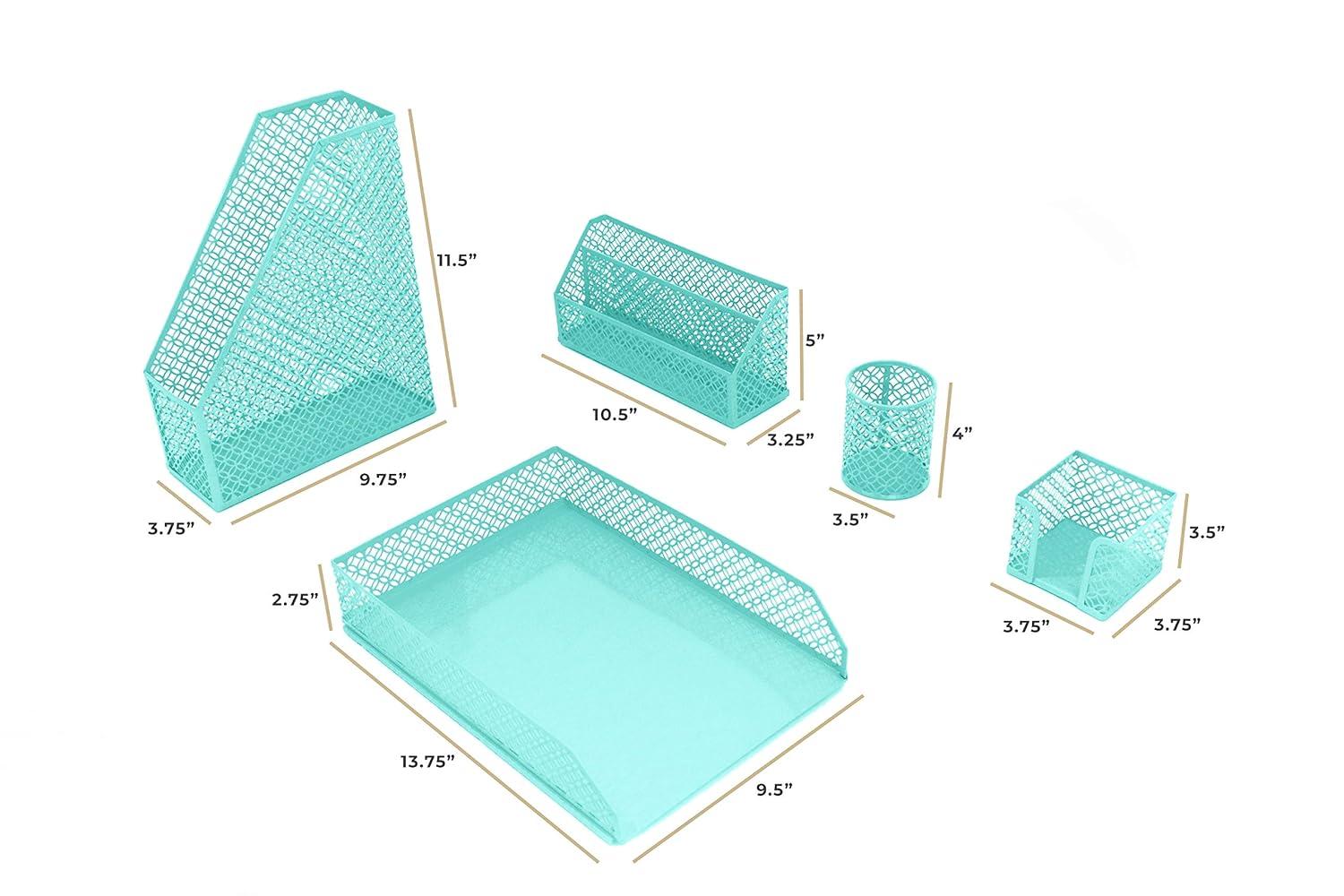 Blu Monaco Aqua 6 Piece Cute Desk Organizer Set - Desk Organizers and Accessories for Women - Cute Office Desk Accessories - Desktop Organization