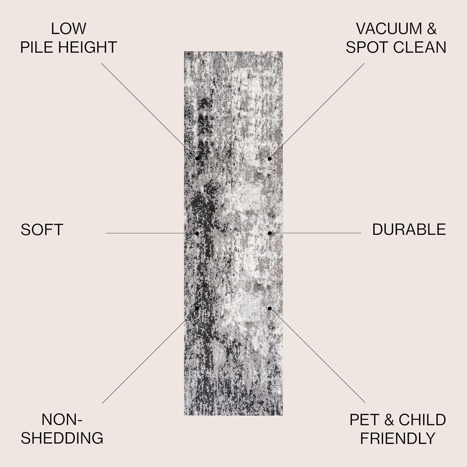 2'x8' Storm Modern Abstract Area Rug, Gray/Cream - JONATHAN Y