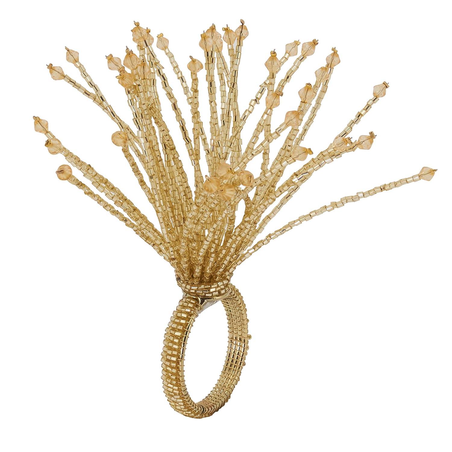 SARO  Napkin Rings with Beaded Burst Design - Set of 4