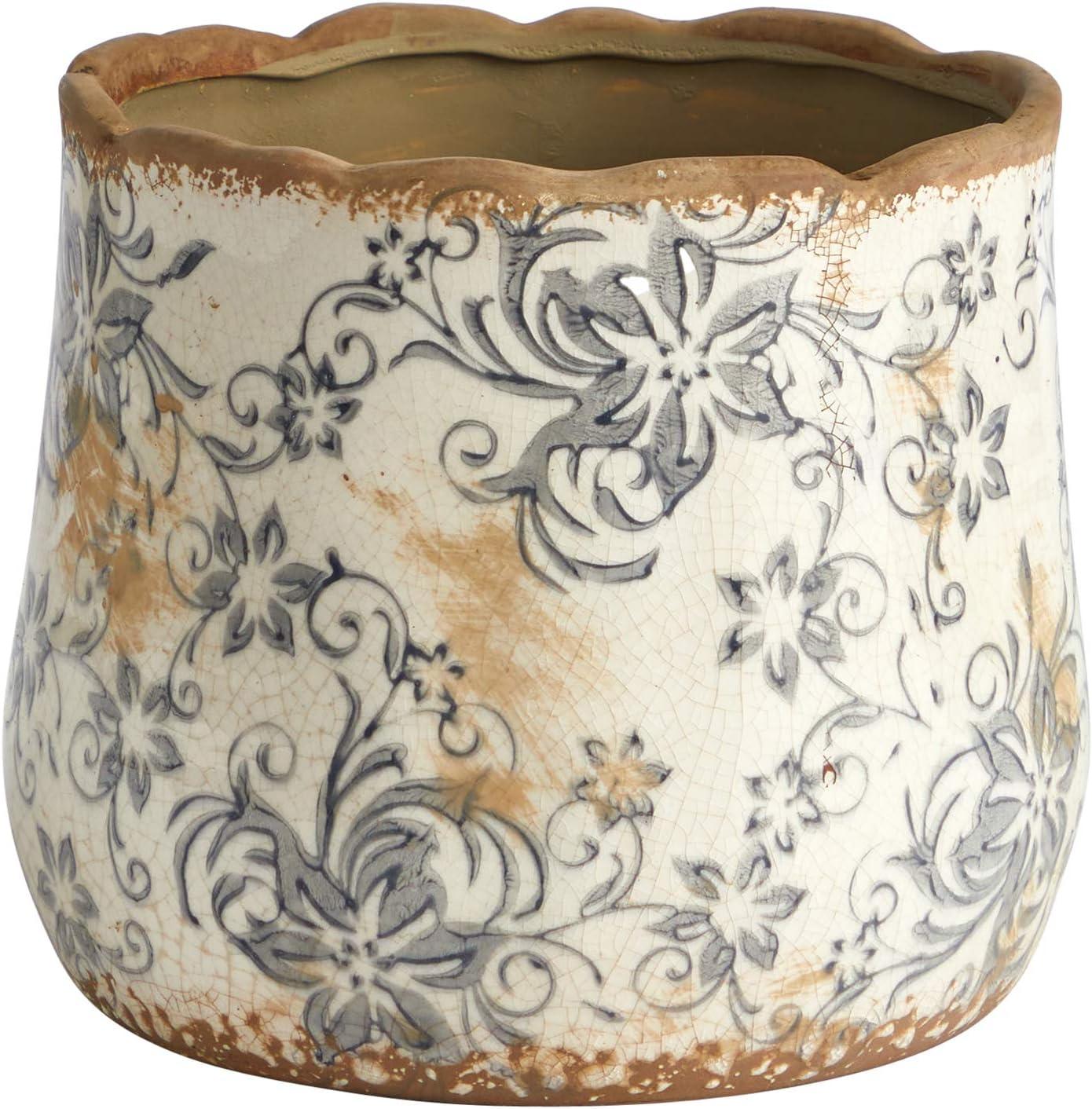 HomeStock 7In. Baroque Bliss Ceramic Gray Scroll Planter