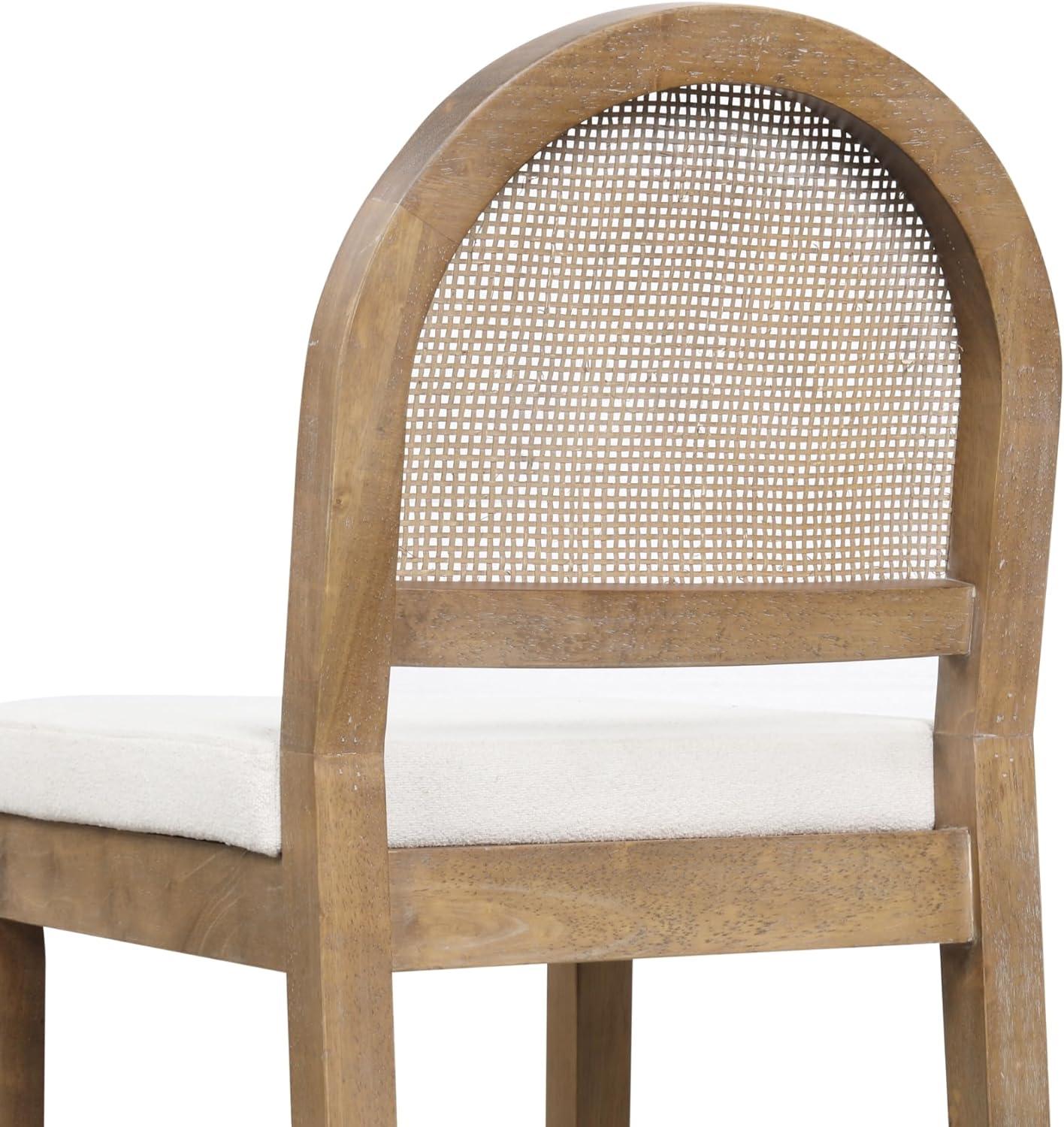 Nathan James Bailey Curved Back Counter Height Barstool Light Brown Wood Rattan Cream Boucle: Upholstered Cotton, Rubberwood Frame