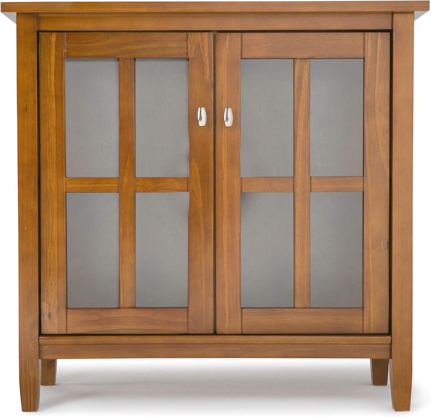 Simpli Home Warm Shaker Wood 32" Transitional Low Cabinet in Light Golden Brown