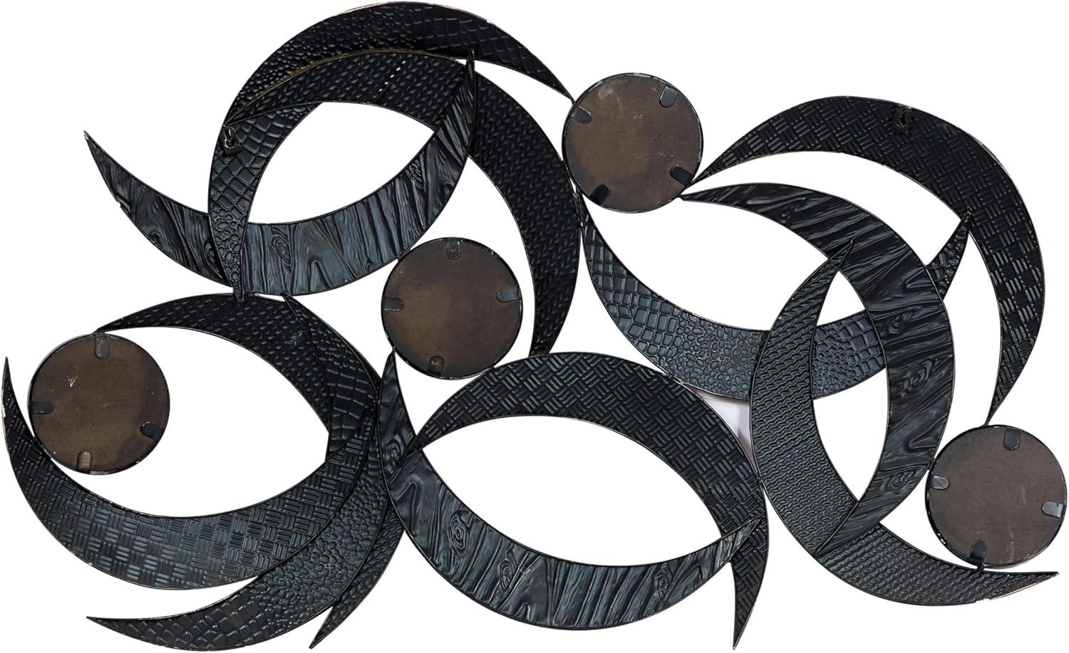 DecMode Contemporary Curved Metal Stips with Indigenous Patterns Wall Décor, 24"W x 40"H Features Gray, Brown, Maroon and Yellow Polished Finish