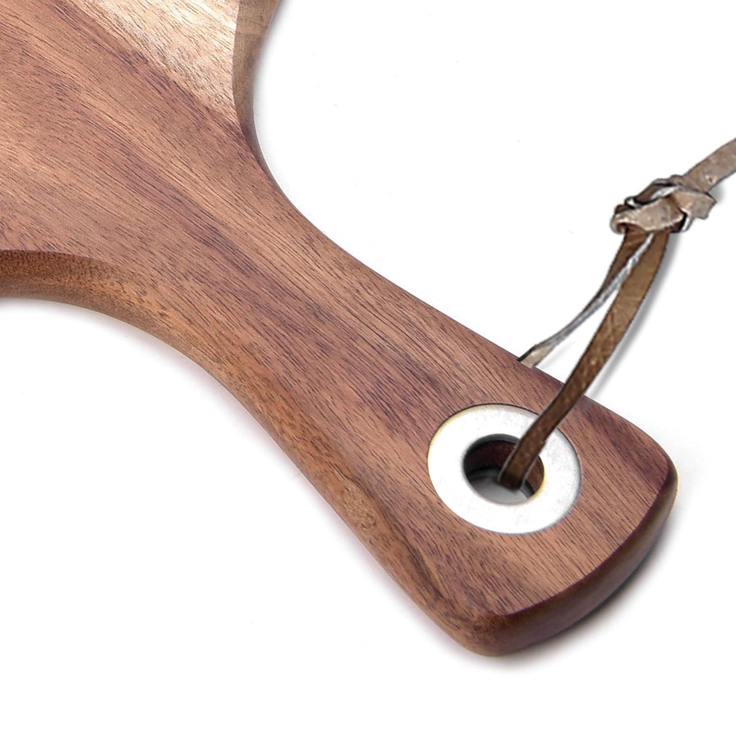 Acacia Wood Pizza Peel,12” Cutting Board, Cheese Paddle Board, Bread and Crackers Platter for Serving and Minor Food Prepare with Handle - 16 x 12 x 0.5 Inch